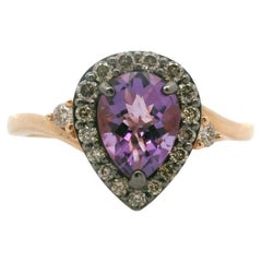Le Vian 14k Roségold Birnenschliff Amethyst und Diamant Halo Ring Größe 7