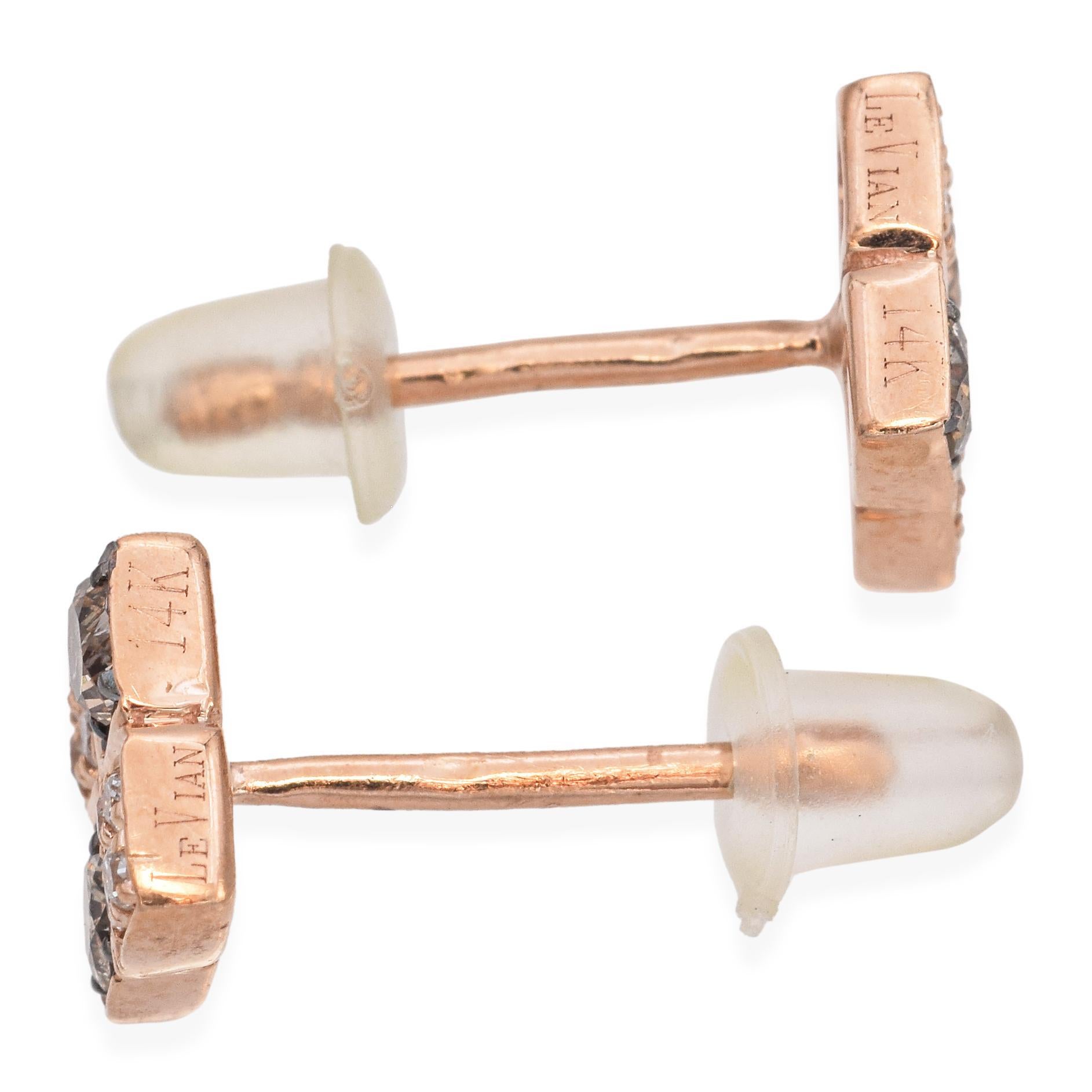 Women's Le Vian 14K Rose Gold White and Champagne Diamond Checkerboard Stud Earrings For Sale