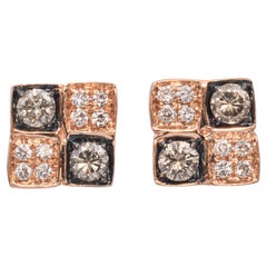 Le Vian 14K Rose Gold White and Champagne Diamond Checkerboard Stud Earrings