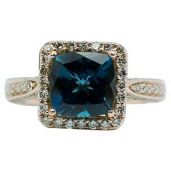Le Vian 14k Strawberry Gold Deep Sea Blue Topaz and Chocolate Diamond Ring
