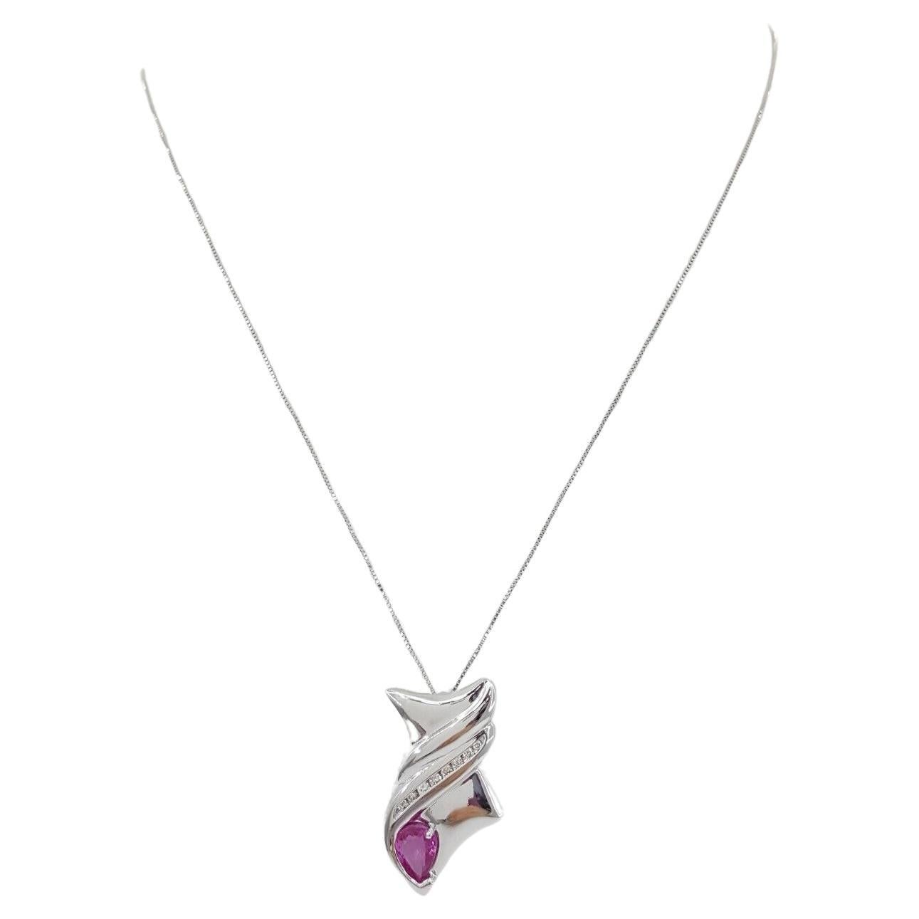 Le Vian 14K White Gold Pendant & Necklace featuring a Total Weight of 1.29 ct Pear Brilliant Cut Pink Sapphire & Diamonds, with an 18
