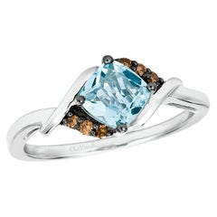 Le Vian 14K White Gold 5/8 Ct Cushion Aquamarine and Brown Diamond Accented Ring