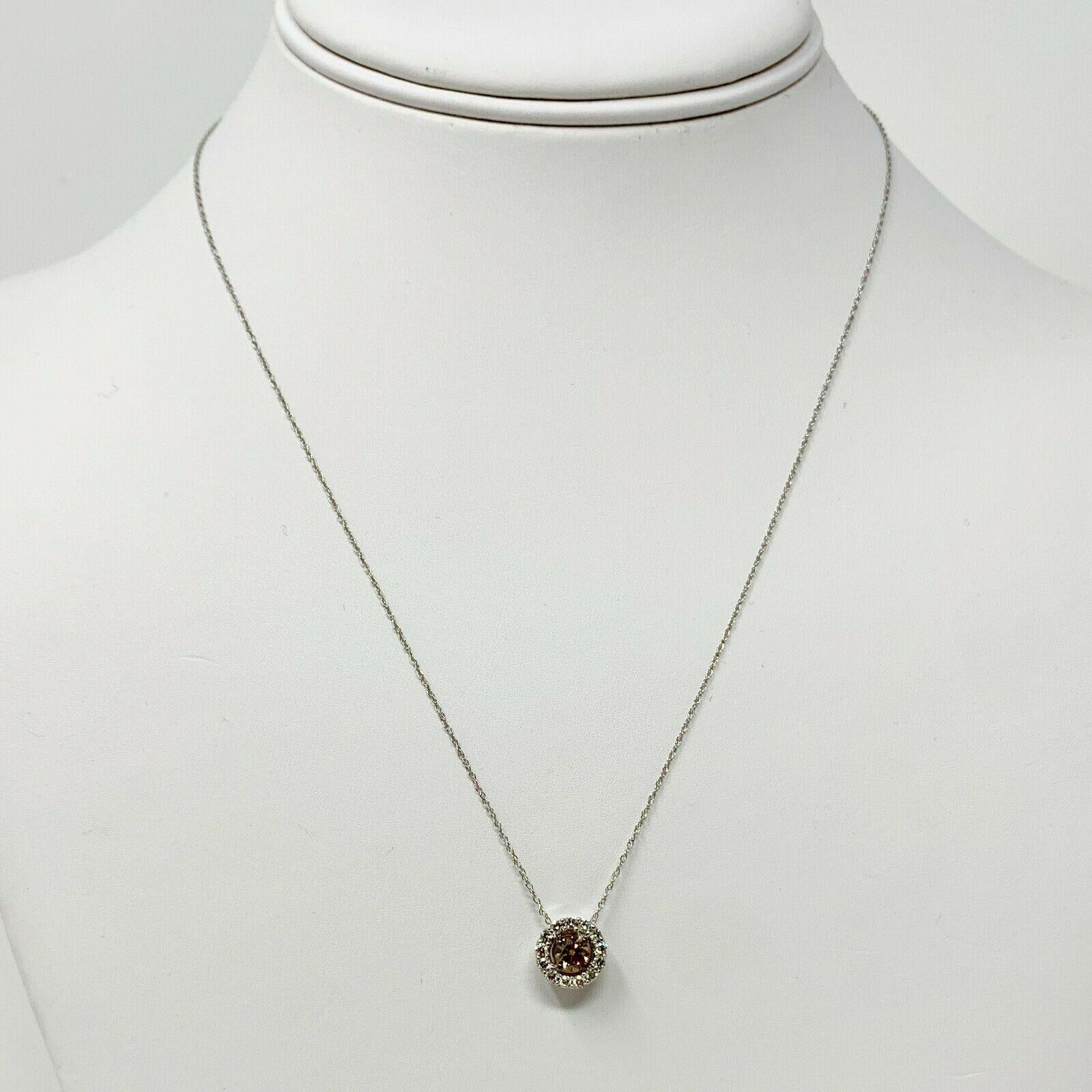 Le Vian 14k White Gold .5ct Chocolate & White Diamonds Halo Pendant Necklace 18