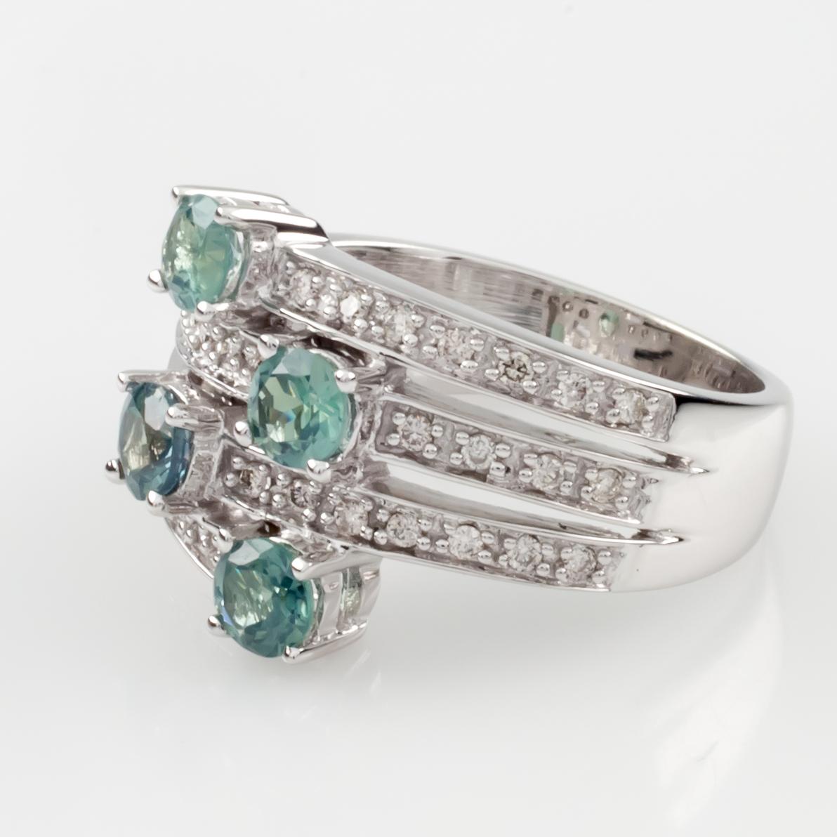 Women's Le Vian 14 Karat White Gold Diamond and Blue Stone Four-Row Ring