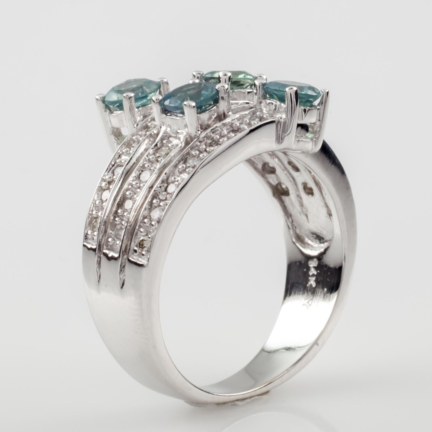 Le Vian 14 Karat White Gold Diamond and Blue Stone Four-Row Ring 3
