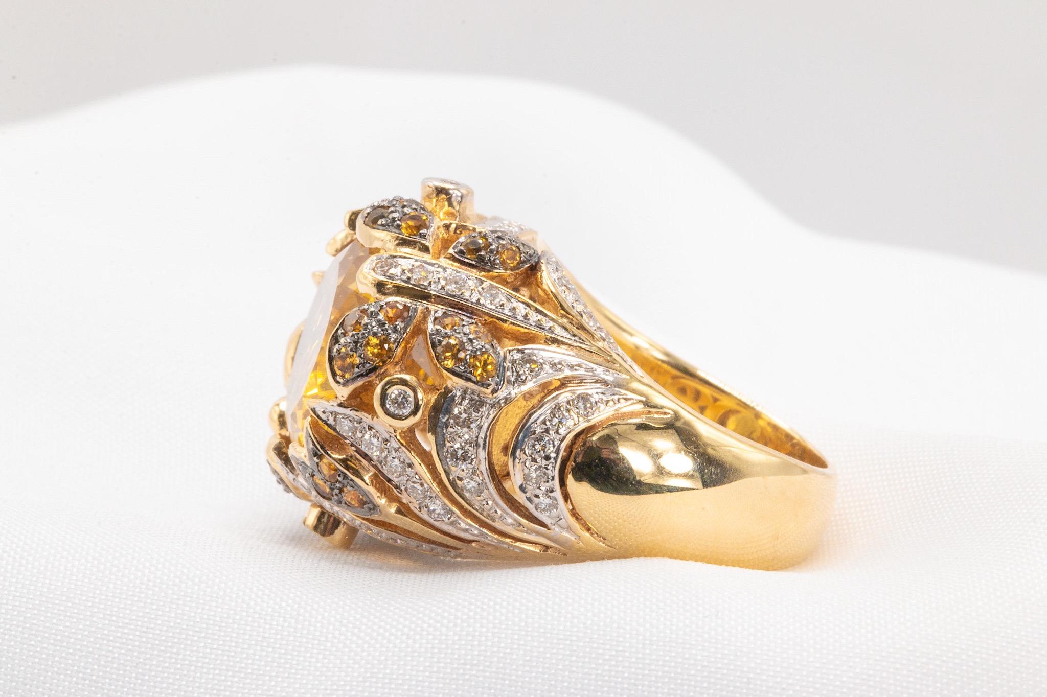 Oval Cut Le Vian 14k Yellow Gold Citrine and Diamond Cocktail Ring For Sale
