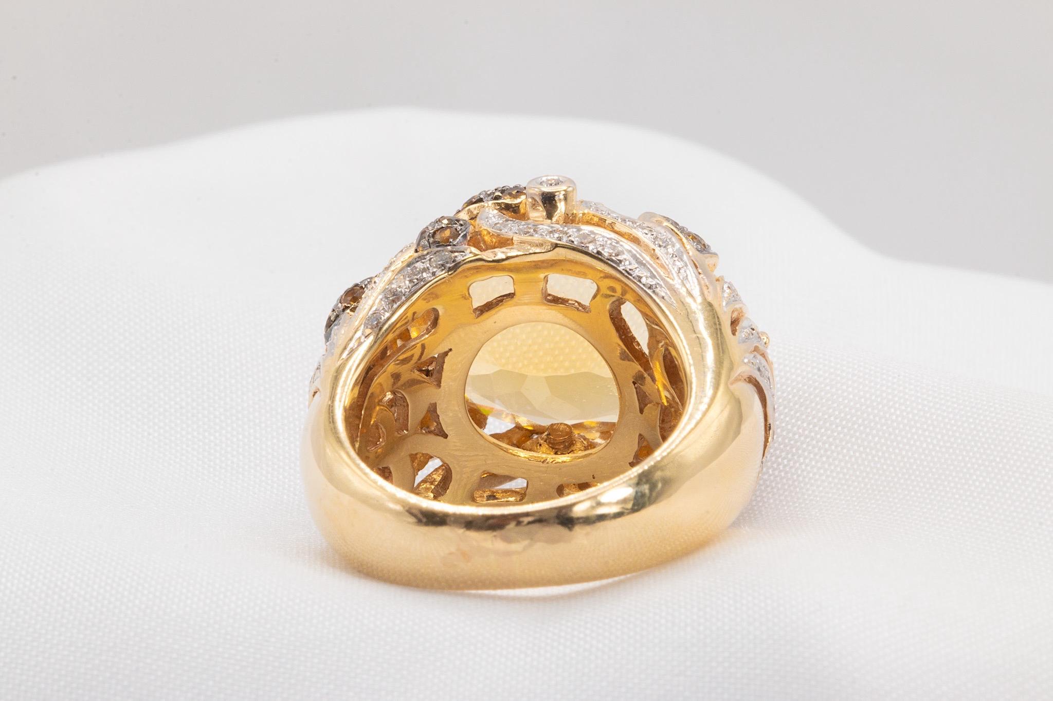 Le Vian 14k Yellow Gold Citrine and Diamond Cocktail Ring In Good Condition For Sale In Houston, TX