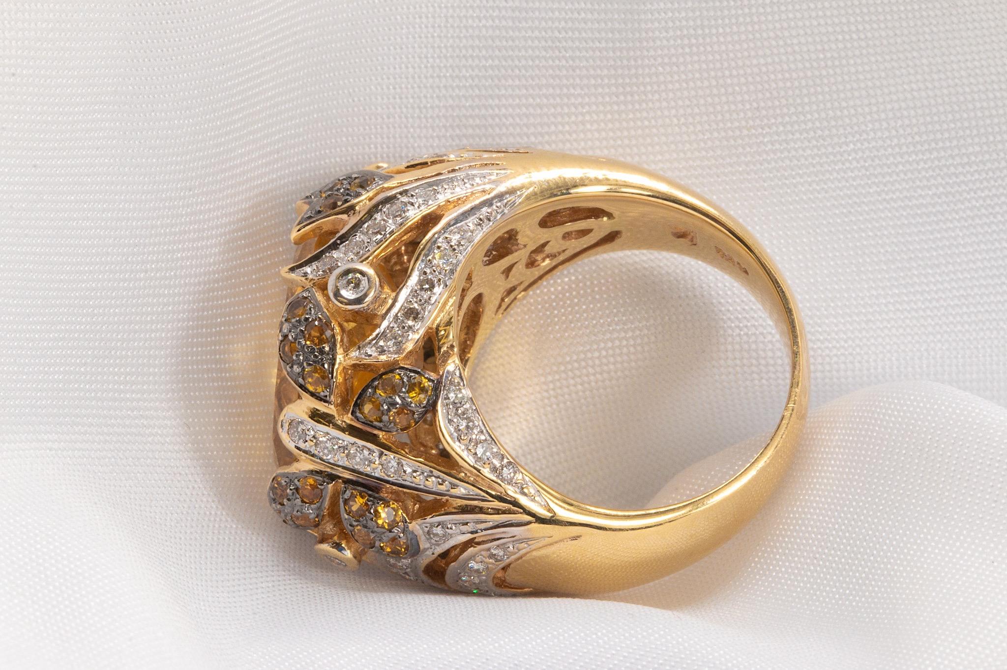 Women's Le Vian 14k Yellow Gold Citrine and Diamond Cocktail Ring For Sale