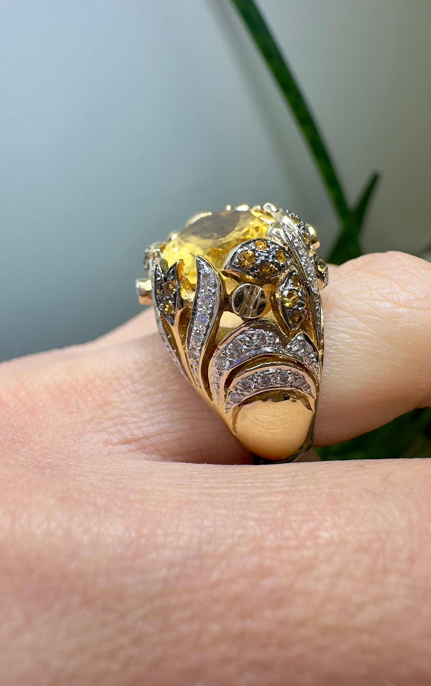 Le Vian 14k Yellow Gold Citrine and Diamond Cocktail Ring For Sale 2