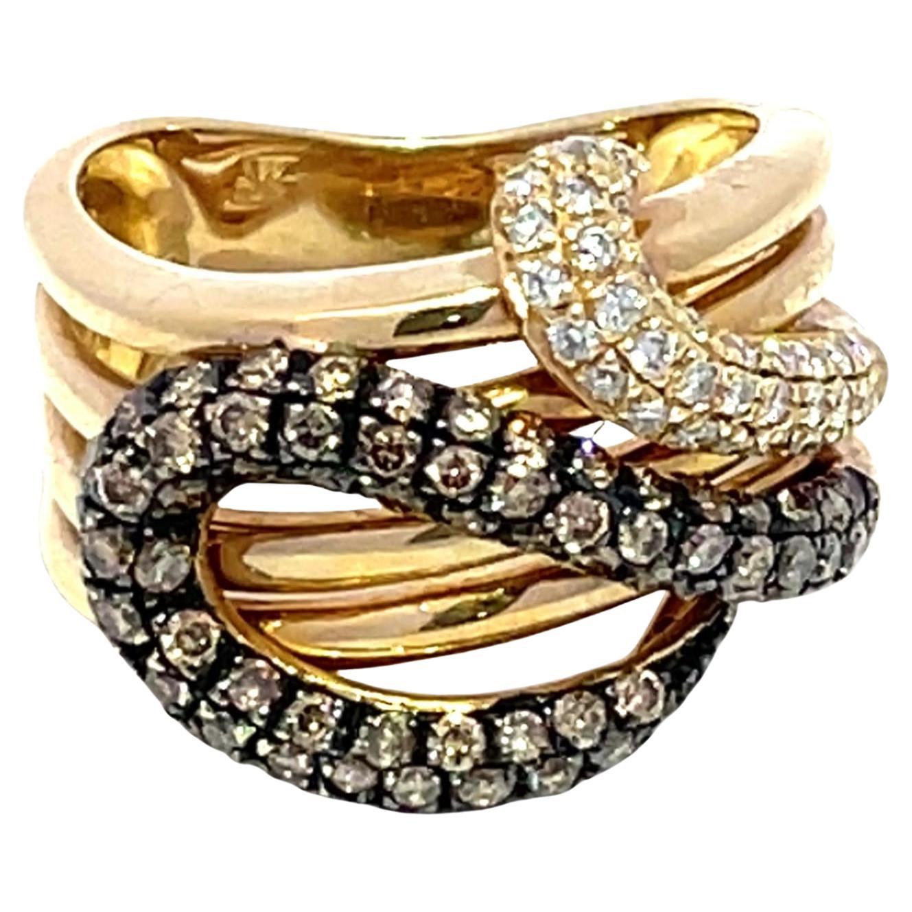 Le Vian Bague en or jaune 14k à double tête de serpent et diamant en vente
