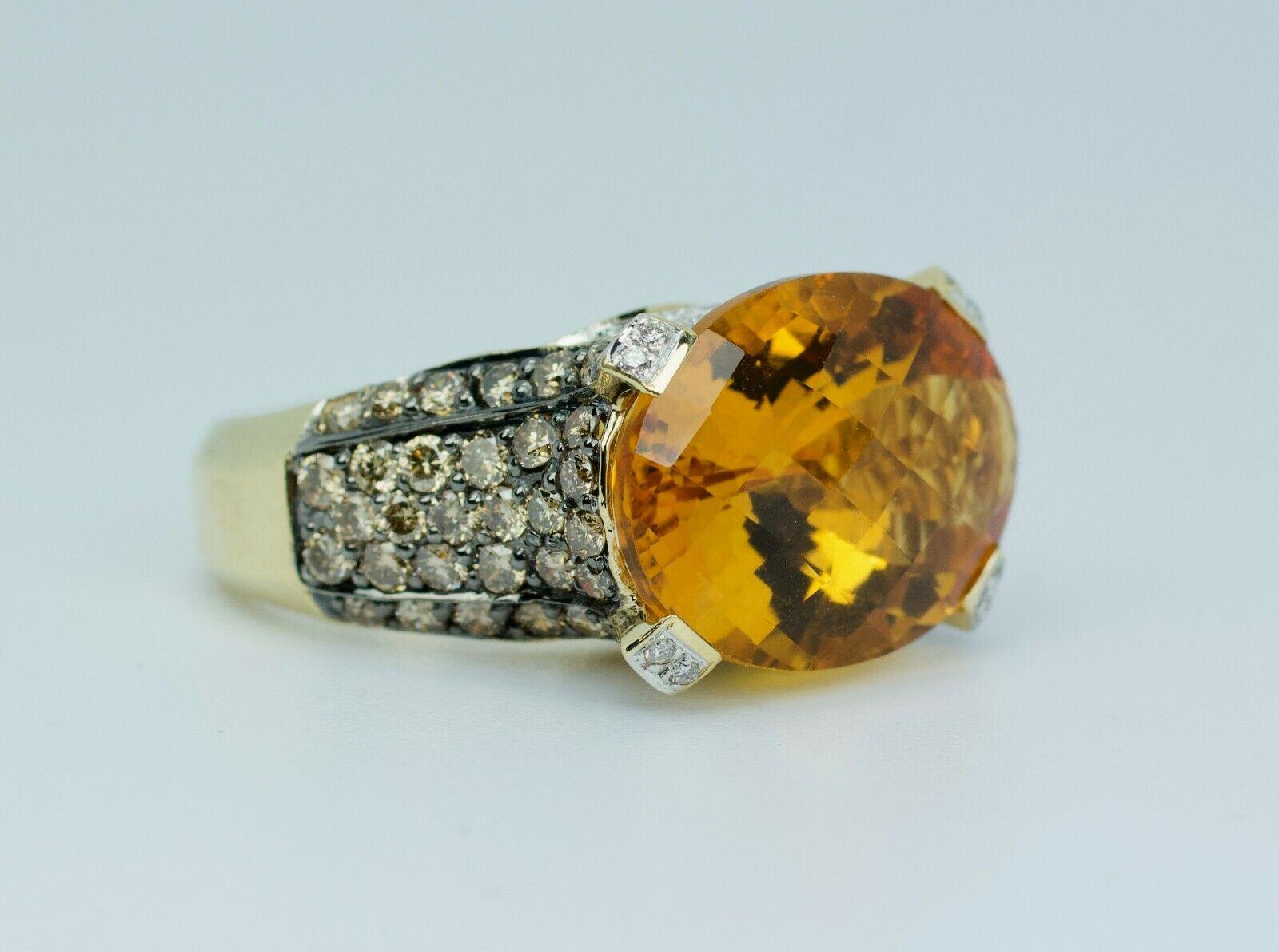 Oval Cut Le Vian 14 Karat Gold Oval Checkerboard Citrine and Chocolate Diamond Ring