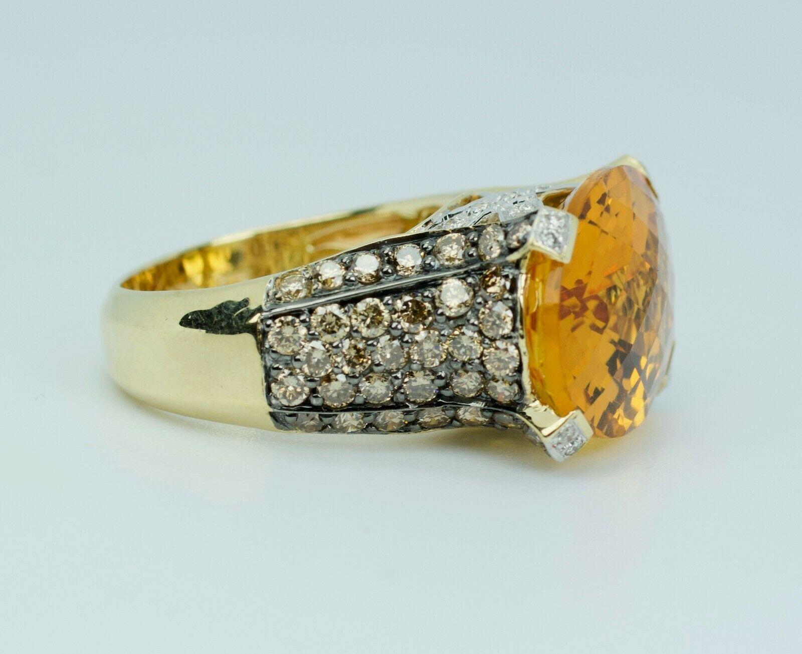 Le Vian 14 Karat Gold Oval Checkerboard Citrine and Chocolate Diamond Ring In Excellent Condition In Montgomery, AL