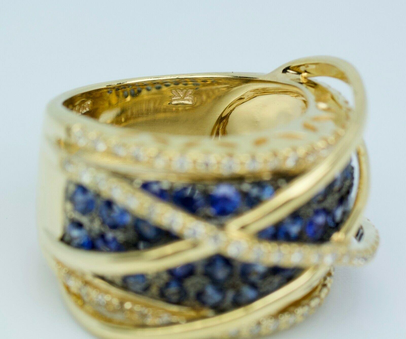 Le Vian 14k Yellow Gold Round Blue Sapphire and Vanilla Diamond Crossover Band 2