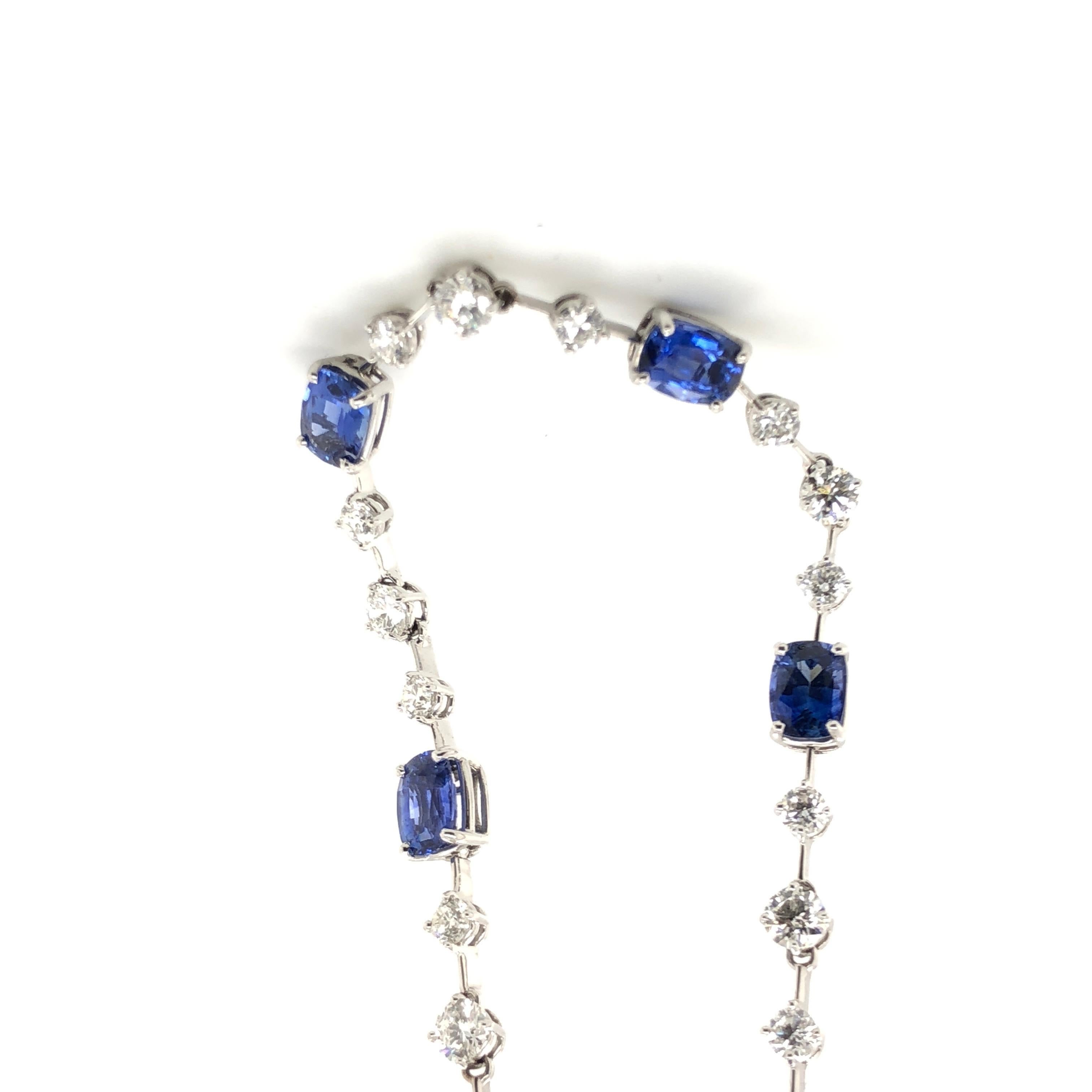 Round Cut Le Vian 15 Carat White Diamond Blue Sapphire White Gold Necklace For Sale