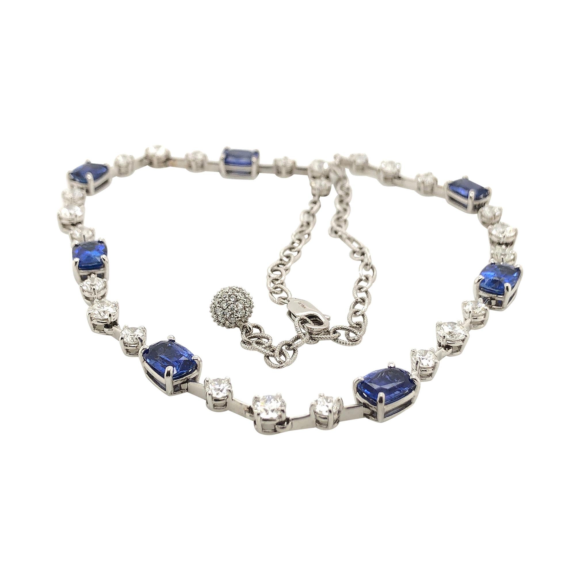 Le Vian 15 Carat White Diamond Blue Sapphire White Gold Necklace For Sale