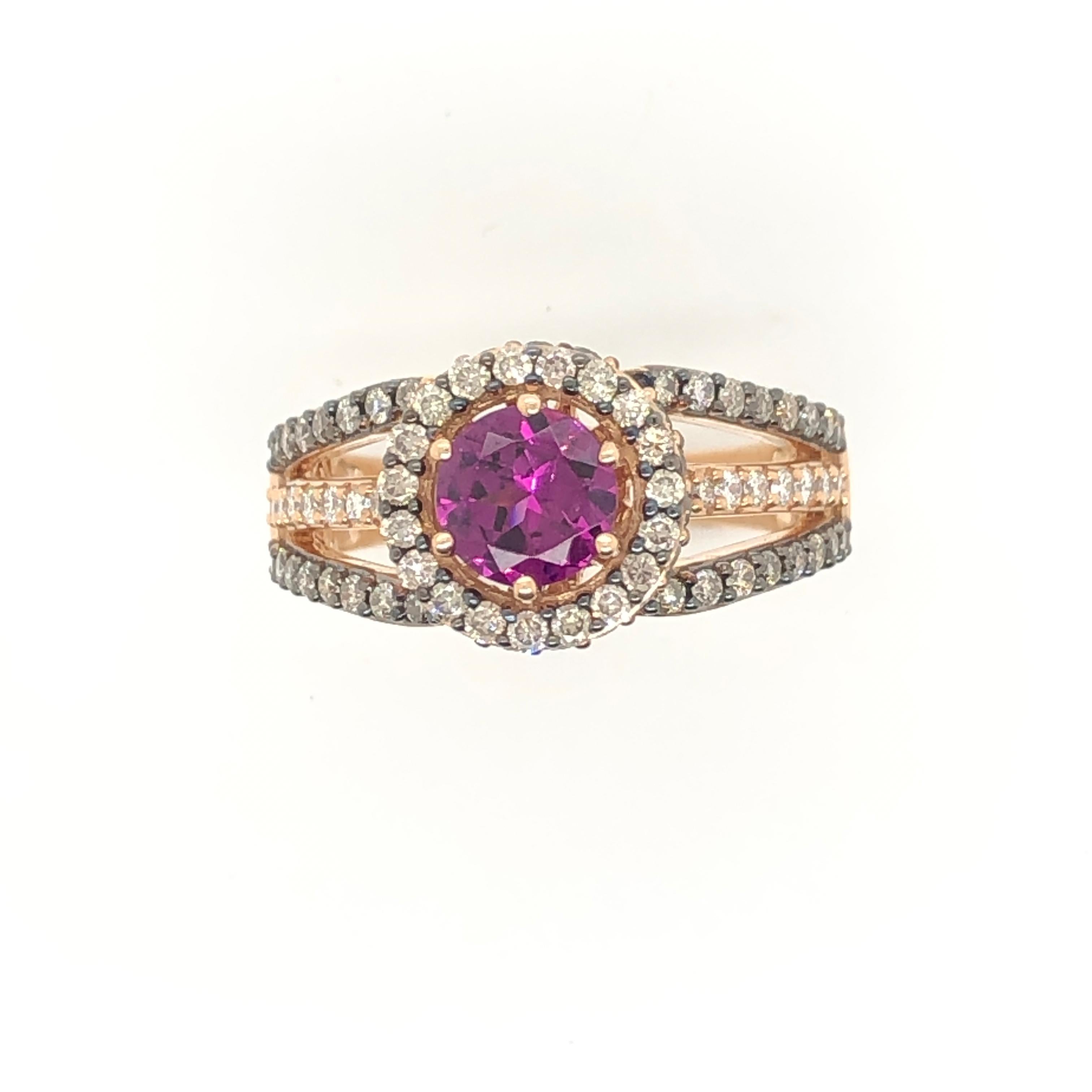 Ring aus Roségold mit 1,75 Karat Schokolade-Diamant und lila Granat von Vian im Zustand „Neu“ im Angebot in Great Neck, NY