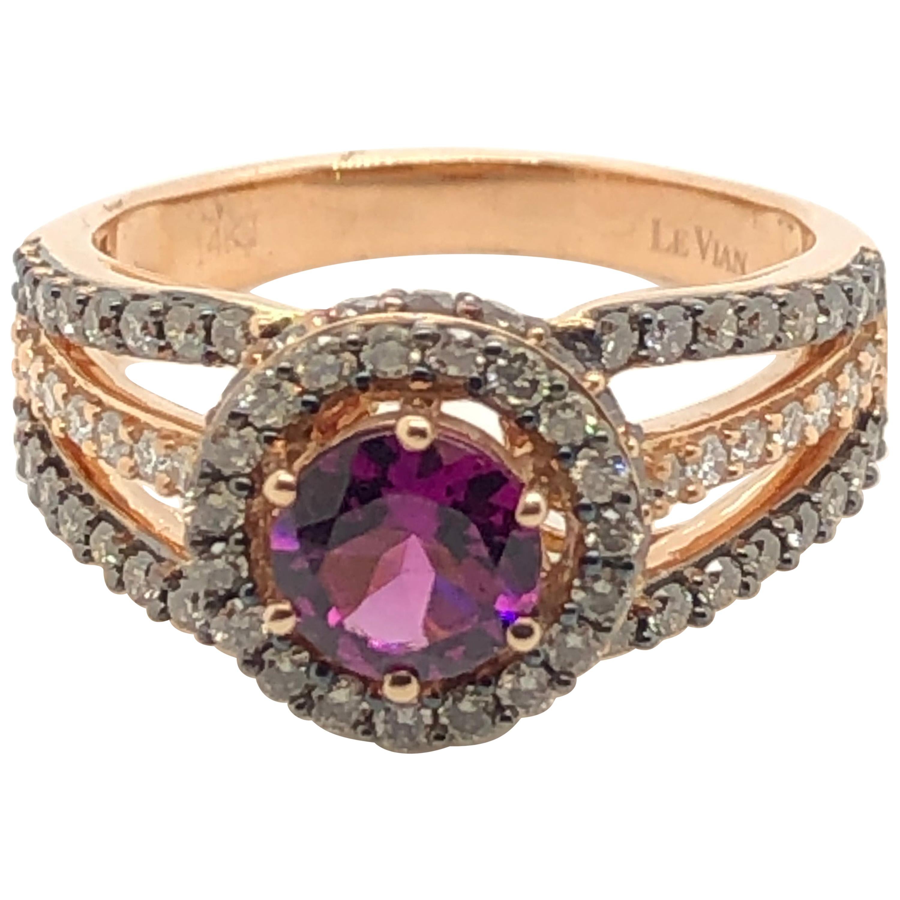 Ring aus Roségold mit 1,75 Karat Schokolade-Diamant und lila Granat von Vian im Angebot