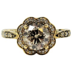 Vintage Le Vian 1.75 Carat Total Weight Champagne Diamond Floral Motif Halo Ring