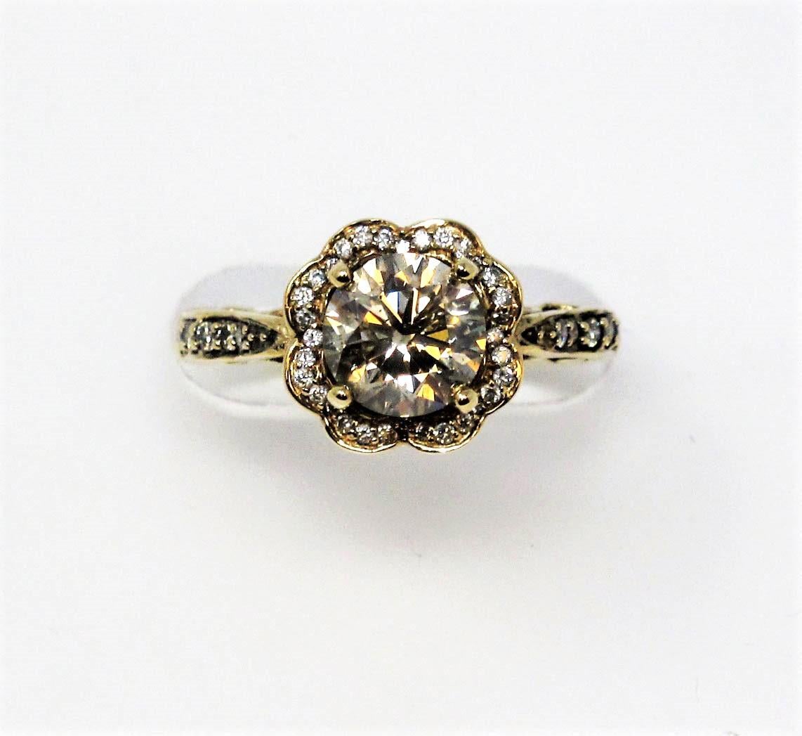 Le Vian 1.75 Carat Total Weight Champagne Diamond Floral Motif Halo Ring For Sale 2
