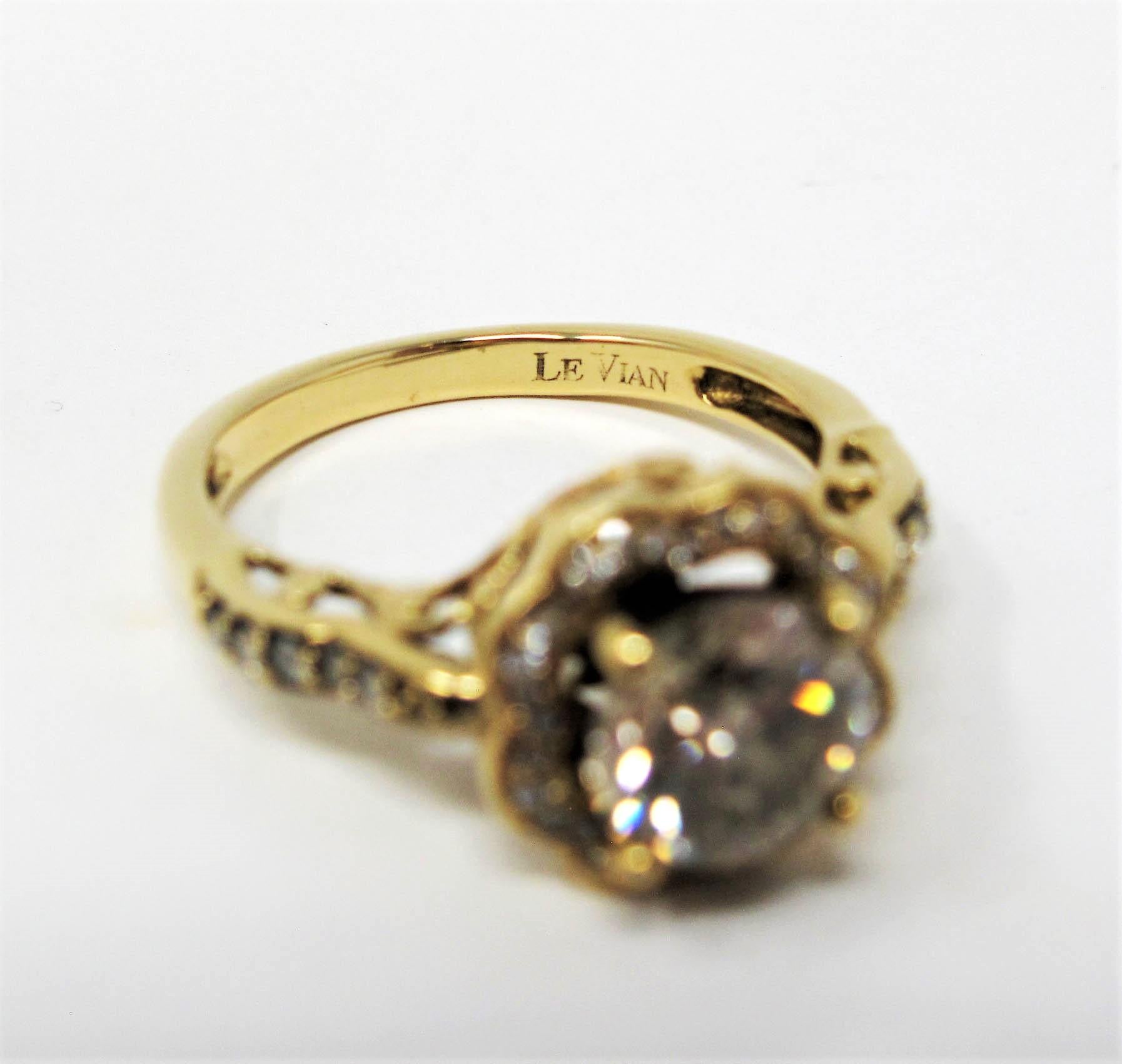 Contemporary Le Vian 1.75 Carat Total Weight Champagne Diamond Floral Motif Halo Ring For Sale