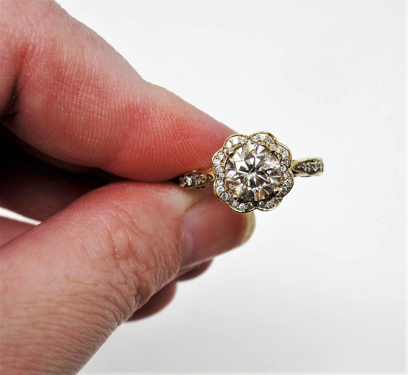 Le Vian 1.75 Carat Total Weight Champagne Diamond Floral Motif Halo Ring In Good Condition For Sale In Scottsdale, AZ