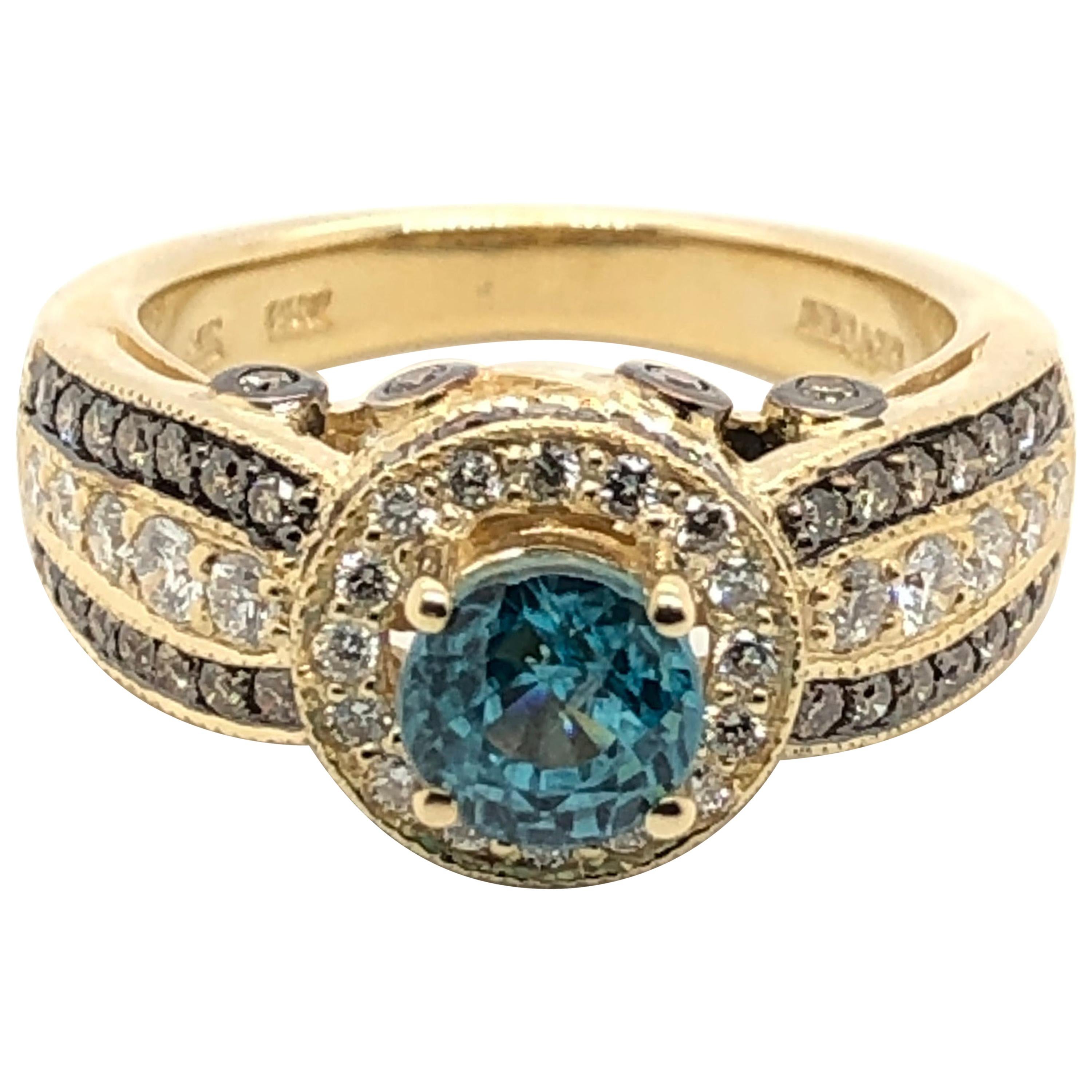 Le Vian 1.875 Carat Blue Zircon Yellow Gold Ring For Sale