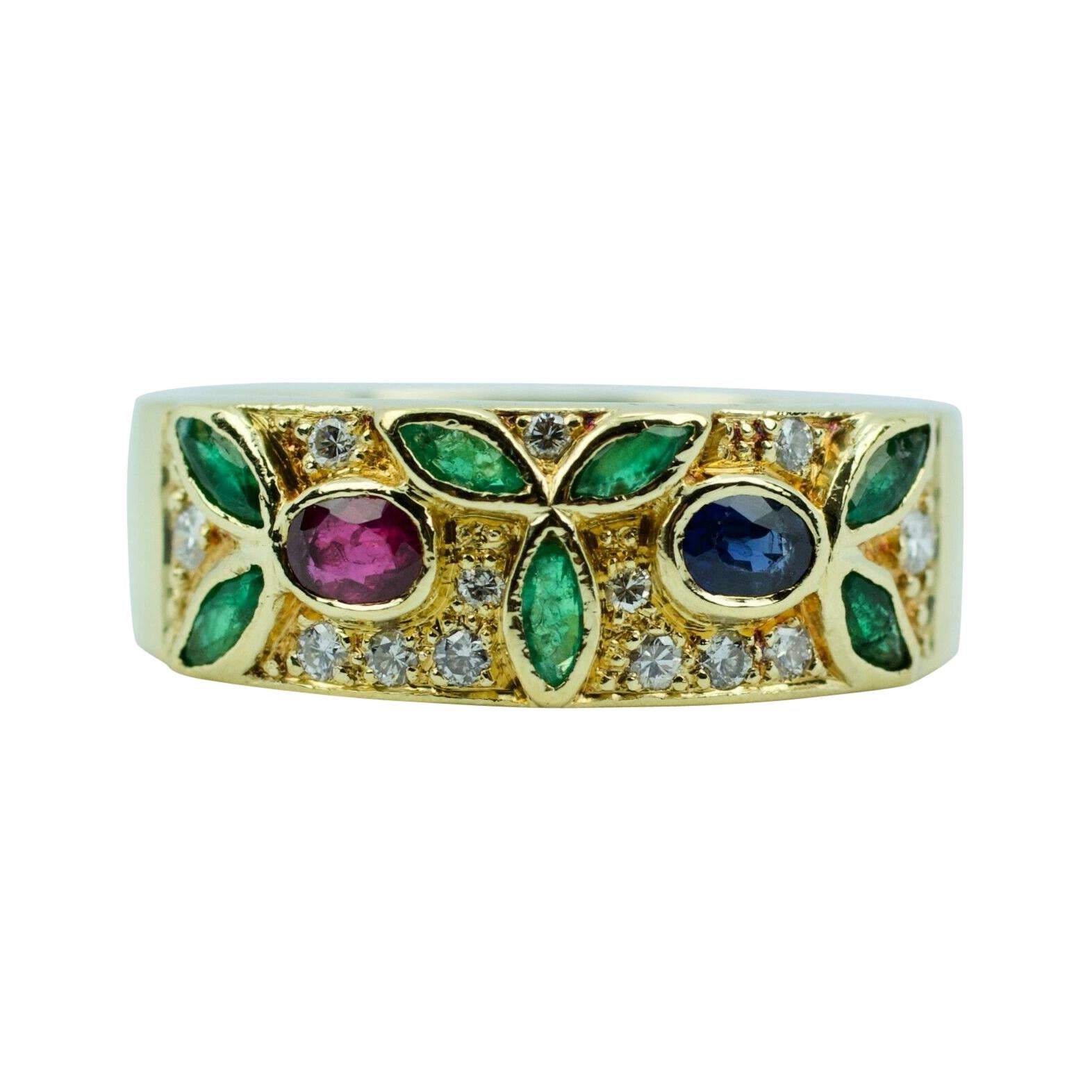 Le Vian 18k Honey Gold Emerald Ruby Sapphire and Diamond Band Ring