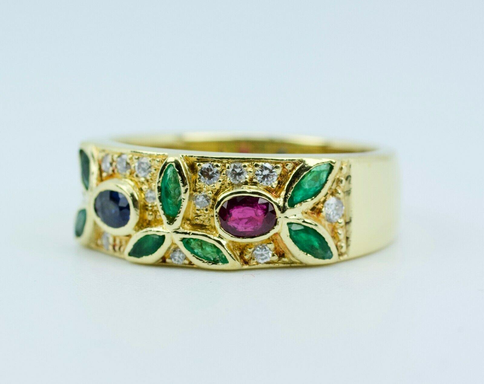 Modern Le Vian 18k Honey Gold Emerald Ruby Sapphire and Diamond Band Ring