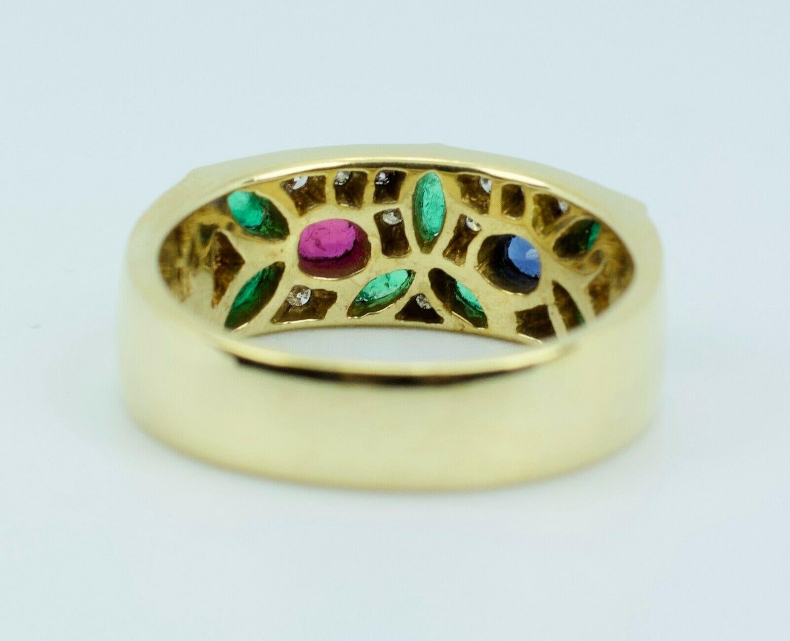 Le Vian 18k Honey Gold Emerald Ruby Sapphire and Diamond Band Ring In Good Condition In Montgomery, AL