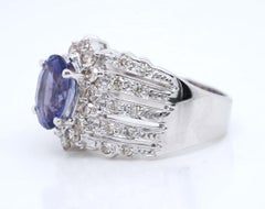 Le Vian 18K White Gold 2 ct Oval Tanzanite 0.9 ct Round Diamonds Ring Sz 7