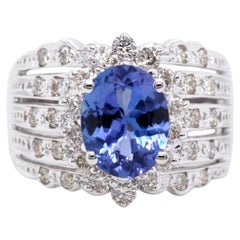 Le Vian 18K White Gold 2 ct Oval Tanzanite 0.9 ct Round Diamonds Ring Sz 7
