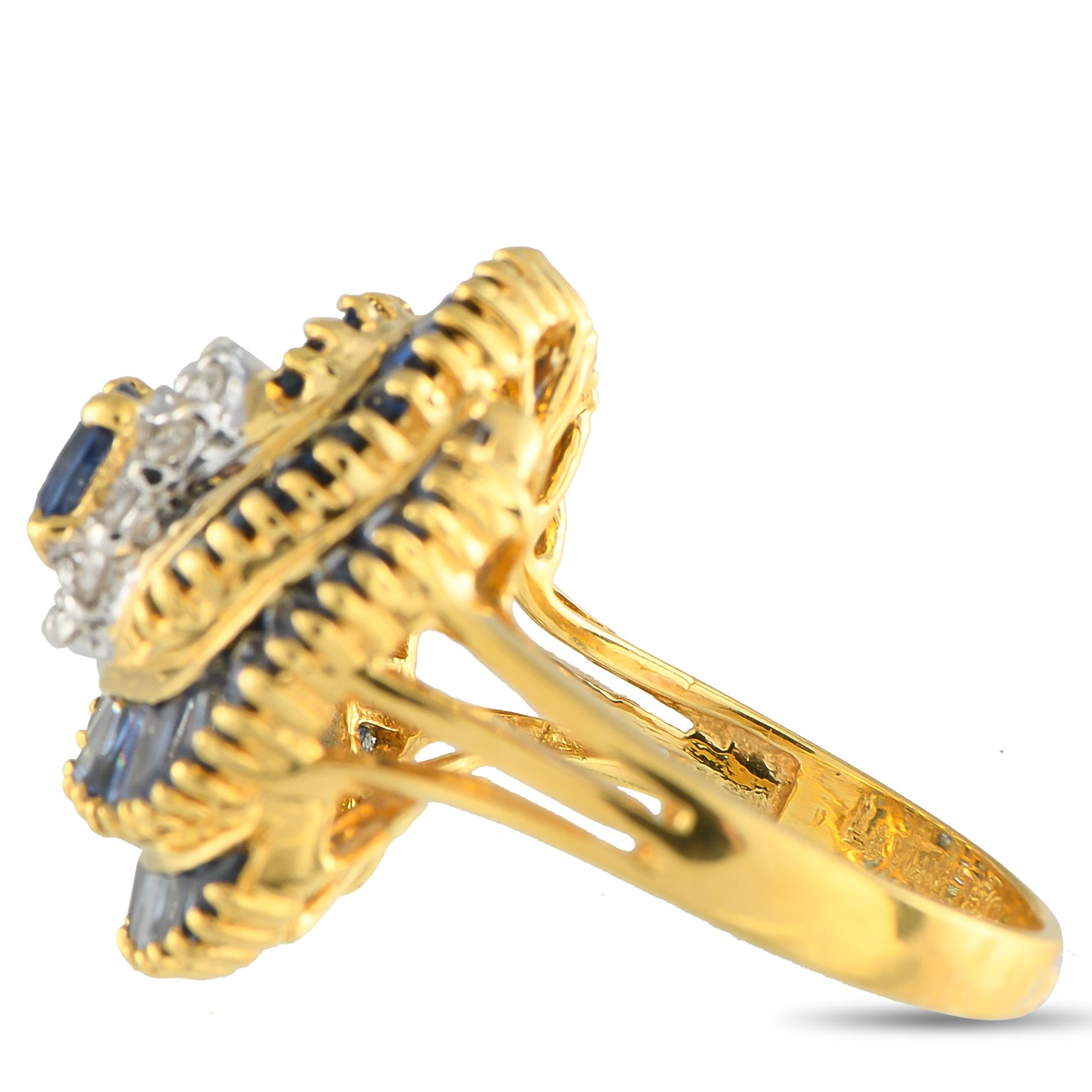 Le Vian 18K Yellow Gold Diamond and Sapphire Ring In Excellent Condition For Sale In Southampton, PA