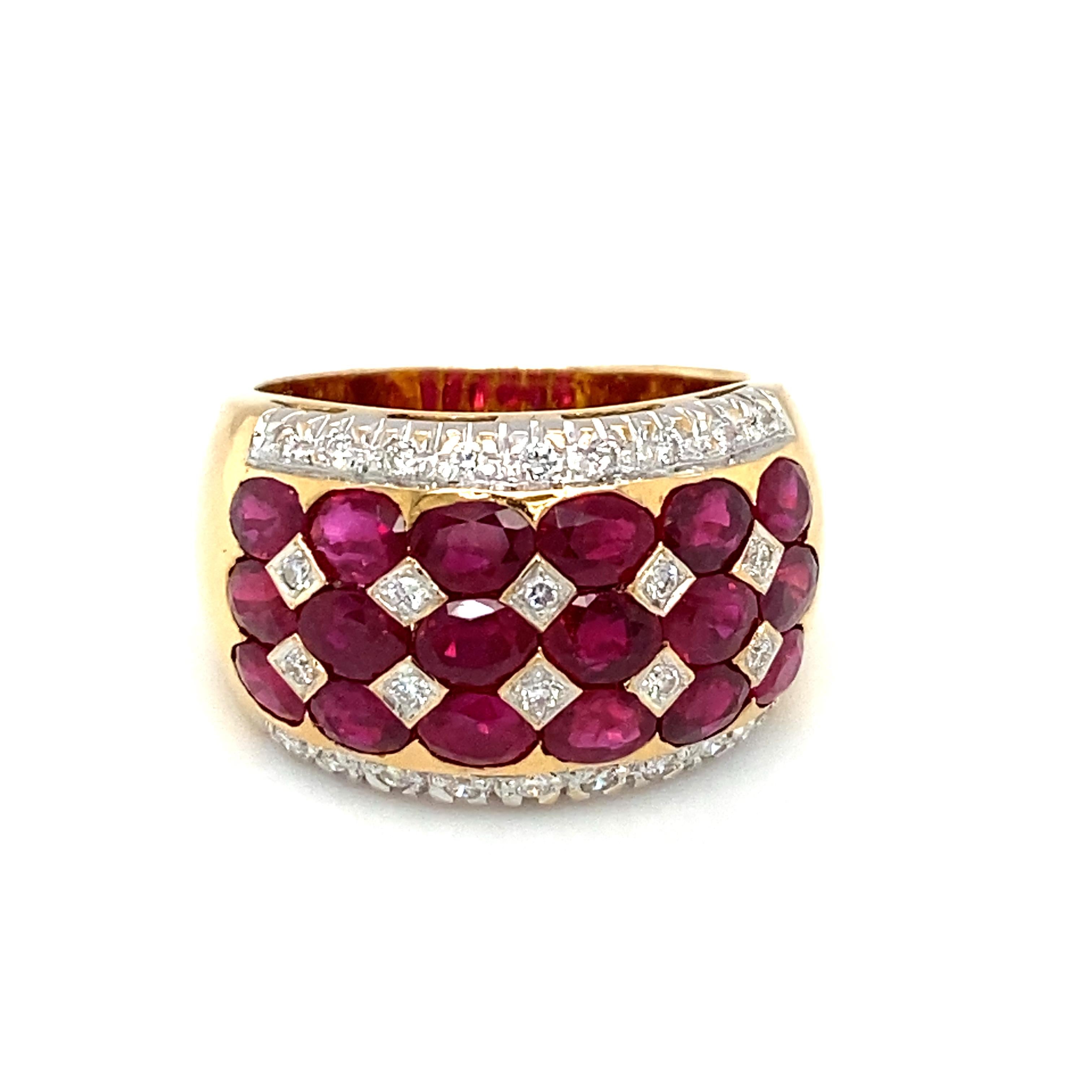 Oval Cut LE VIAN 2 Carat Total Oval Ruby and Diamond Band in 18 Karat Gold For Sale