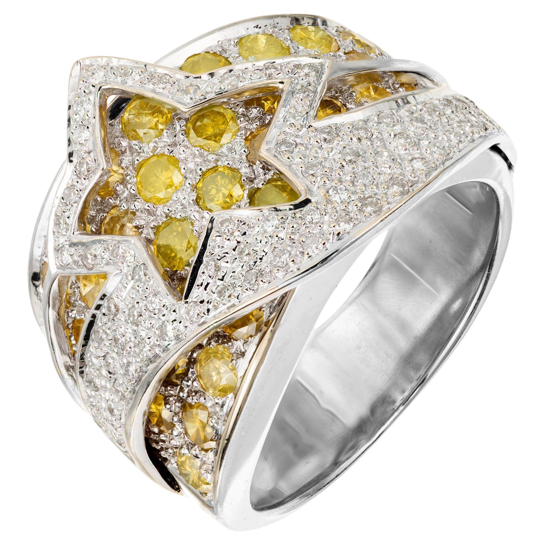 Le Vian 2.00 Carat Yellow Diamond White Gold Star Cocktail Ring For Sale