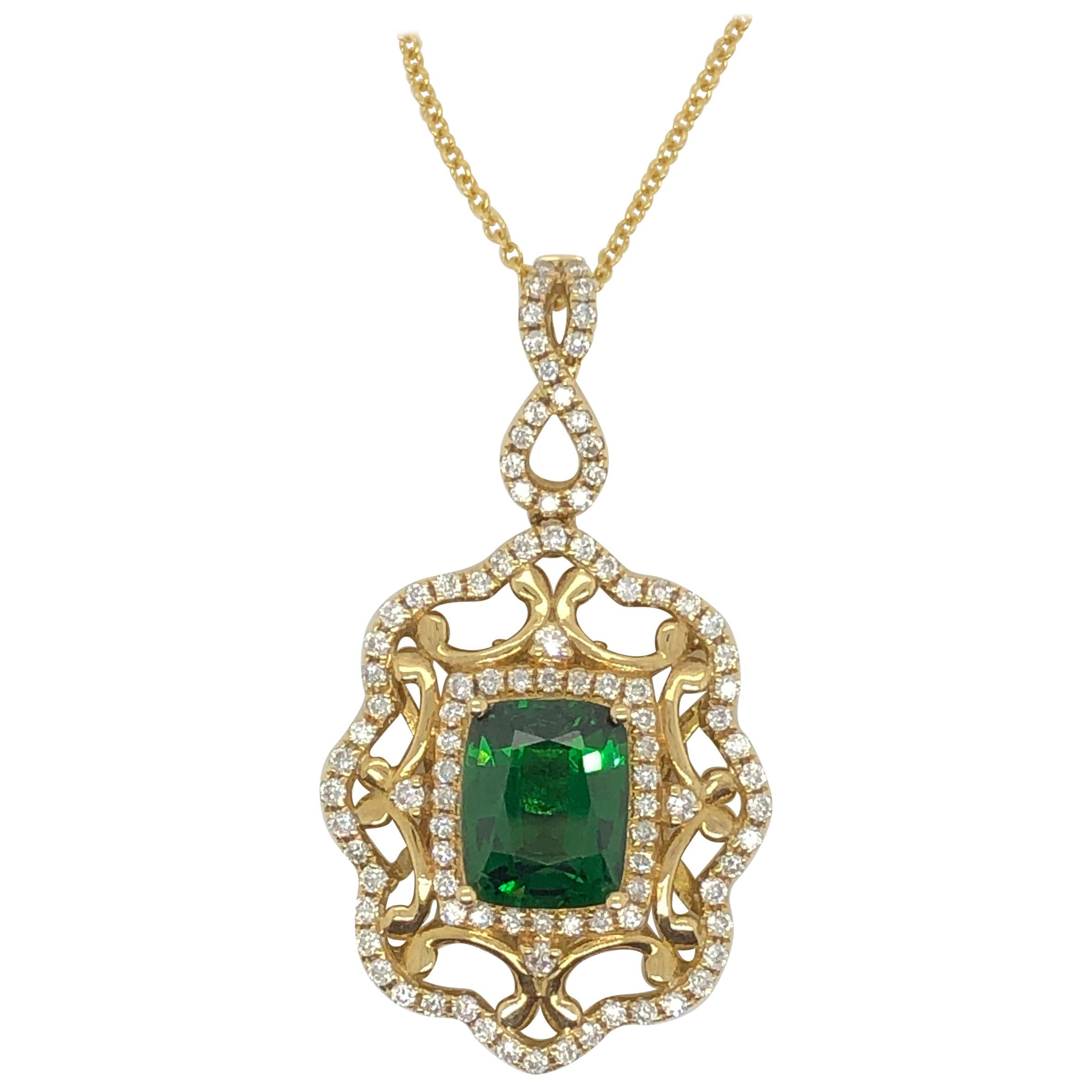 Le Vian 2.25 Carat Tsavorite Diamond Yellow Gold Couture Pendant For Sale