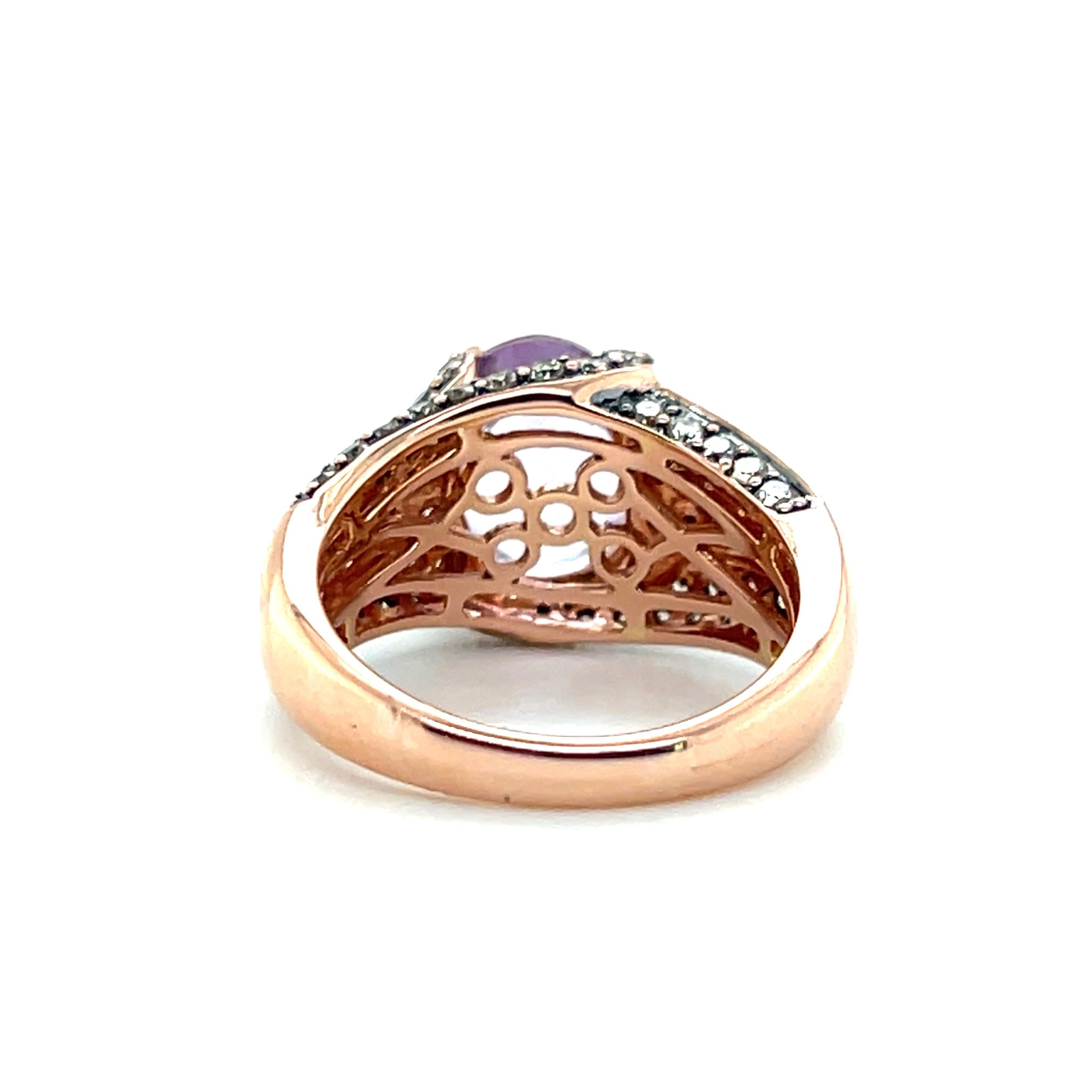Contemporary Le Vian 2.27 Carat Amethyst and Diamond 14k Rose Gold Statement Ring For Sale