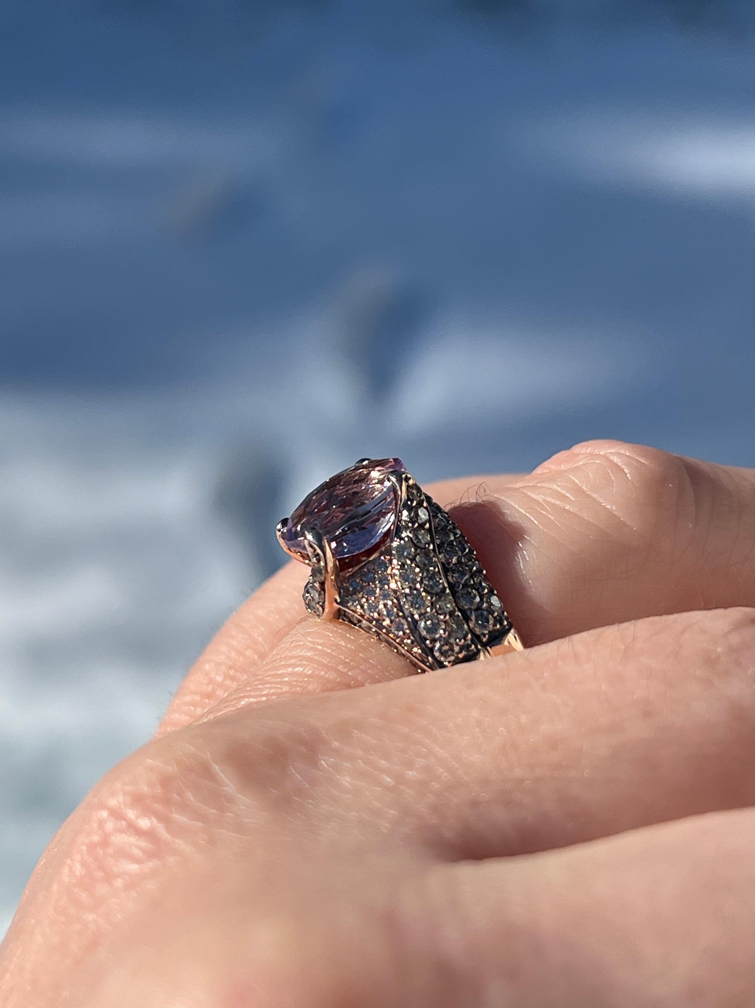 Women's or Men's Le Vian 2.27 Carat Amethyst and Diamond 14k Rose Gold Statement Ring For Sale