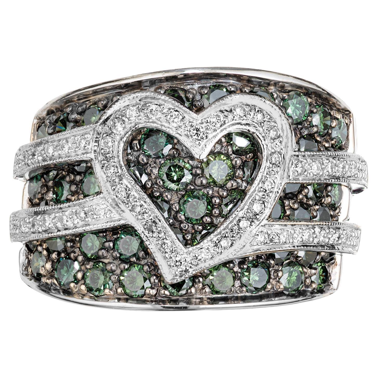 Le Vian 2.50 Blue Green Diamond White Gold Heart Cocktail Ring For Sale