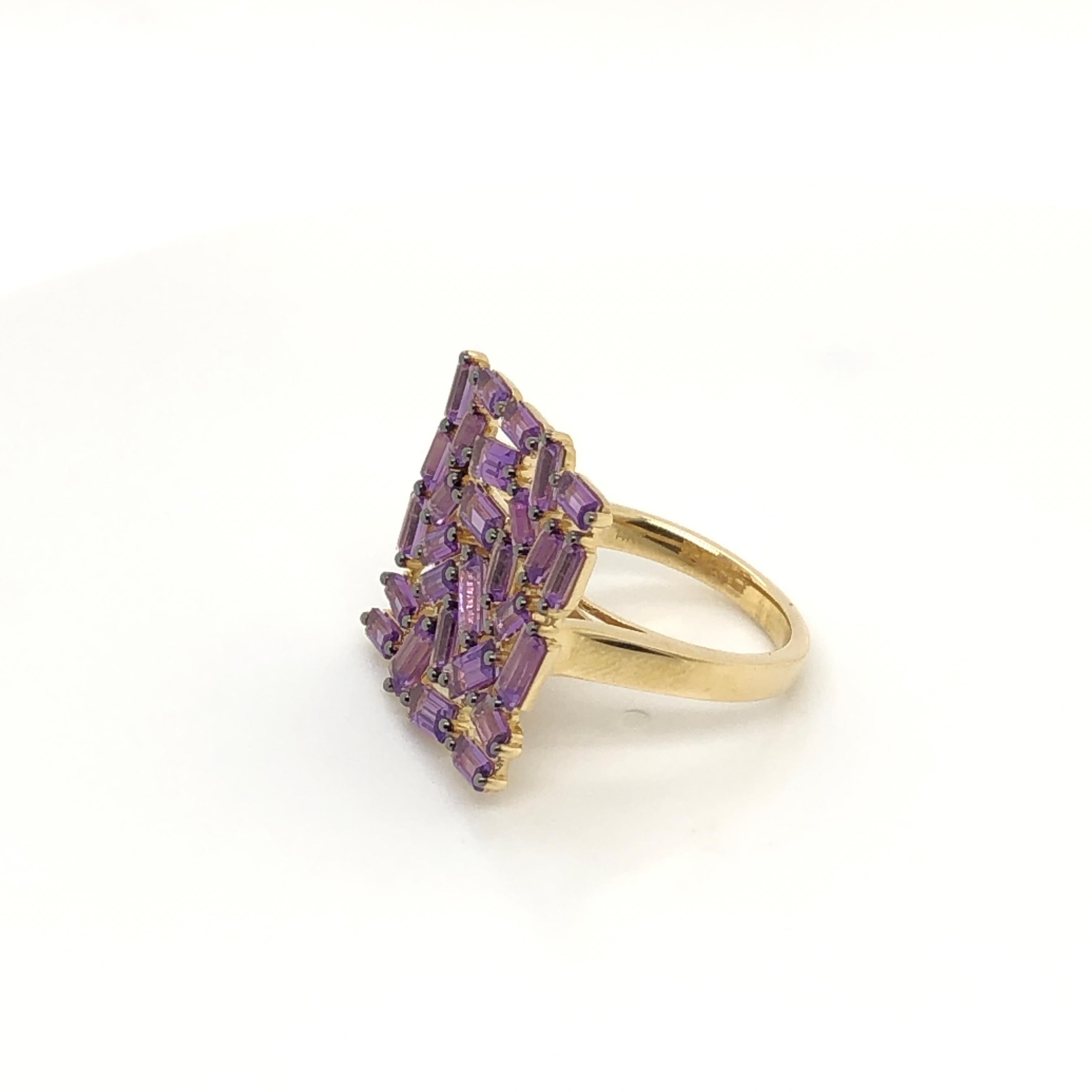 Baguette Cut Le Vian 2.875 Carat Amethyst Yellow Gold Ring For Sale