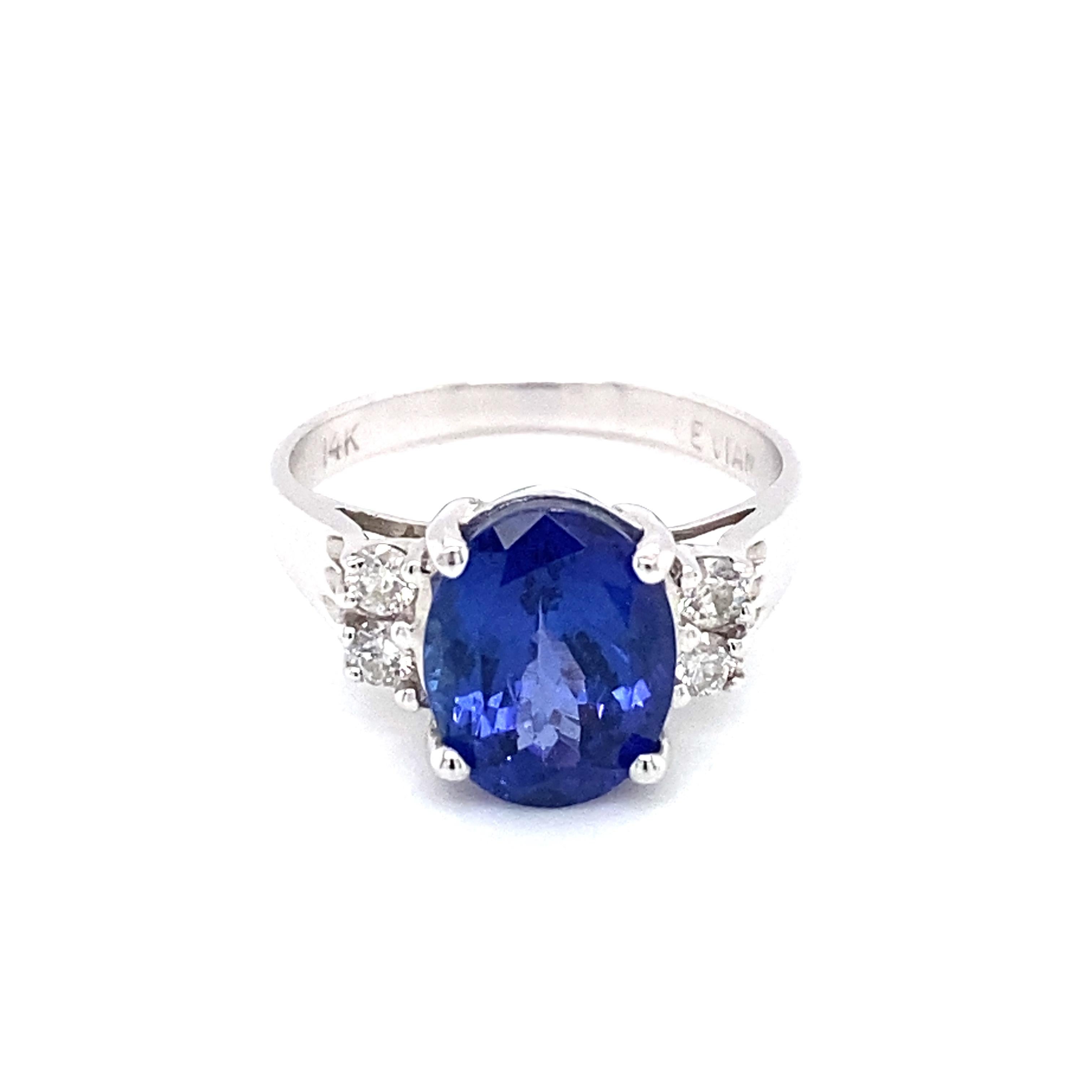 Oval Cut Le Vian 3 Carat Oval Tanzanite and Diamond Engagement Ring in 14K White Gold For Sale