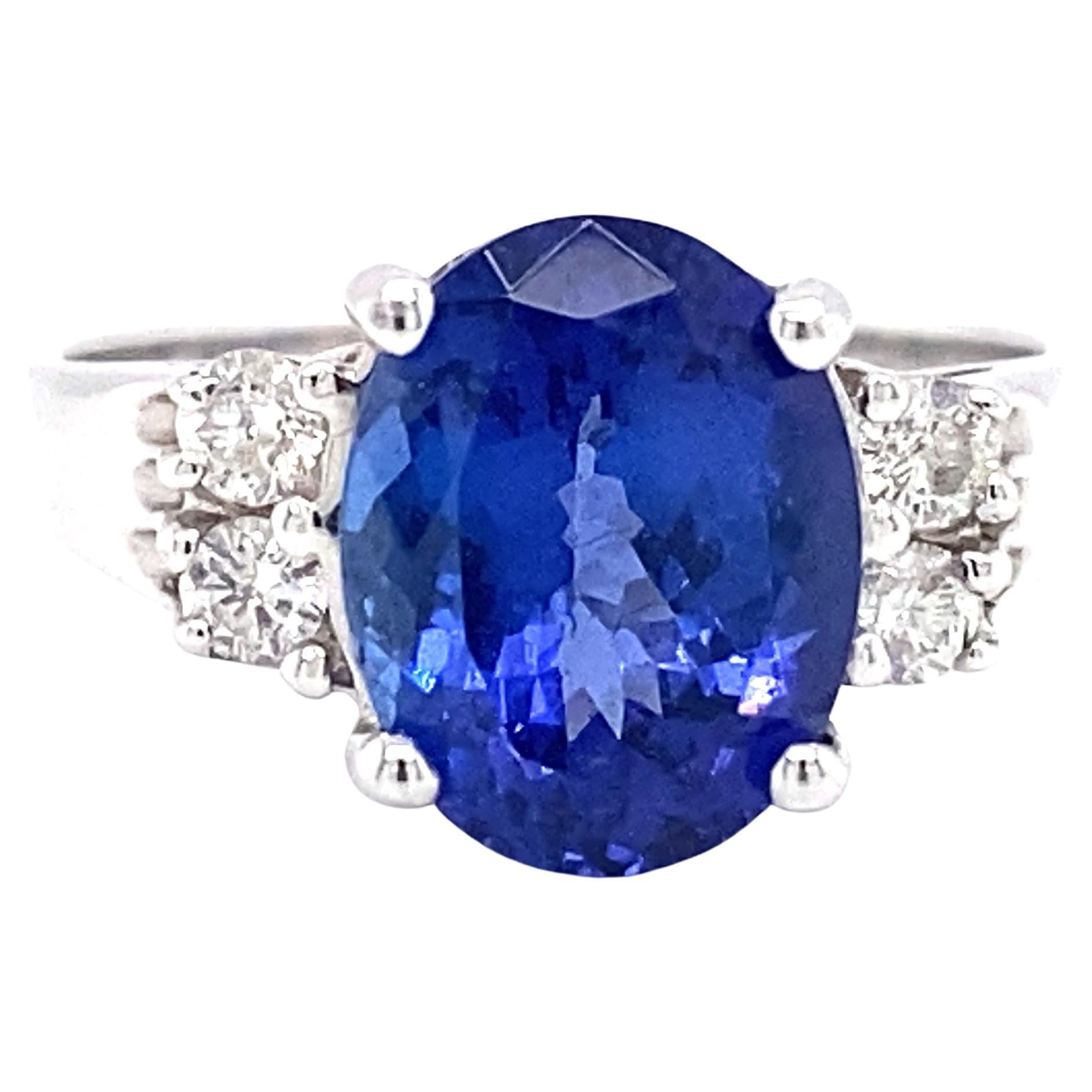 Le Vian 3 Carat Oval Tanzanite and Diamond Engagement Ring in 14K White Gold For Sale