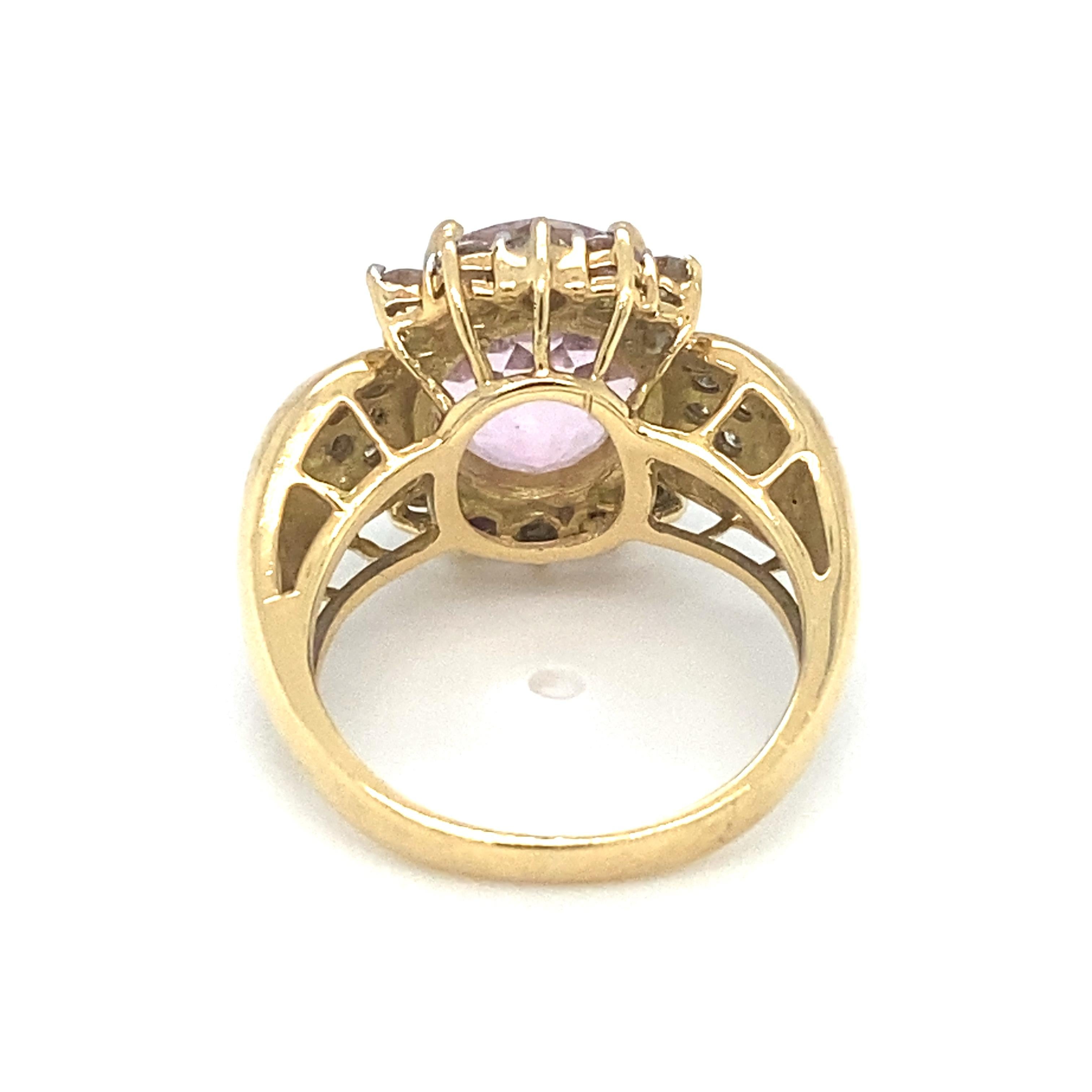 Item Details: This ring by LE VIAN features a large oval kunzite gemstone with accent diamonds.

Circa: 2000s
Metal Type: 18k yellow gold
Weight: 9.1g
Size: US 5.5g

Diamond Details:

Carat: 0.45 carat total weight
Shape: Round
Color: G
Clarity: