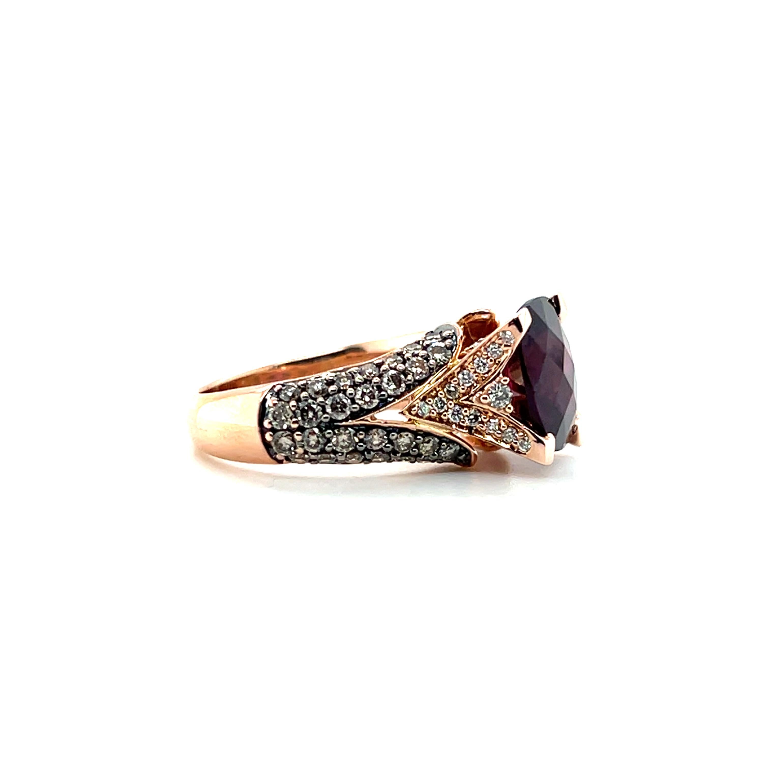 Contemporary Le Vian 3.45 Carat Rhodolite Garnet Diamond 14k Rose Gold Statement Ring For Sale