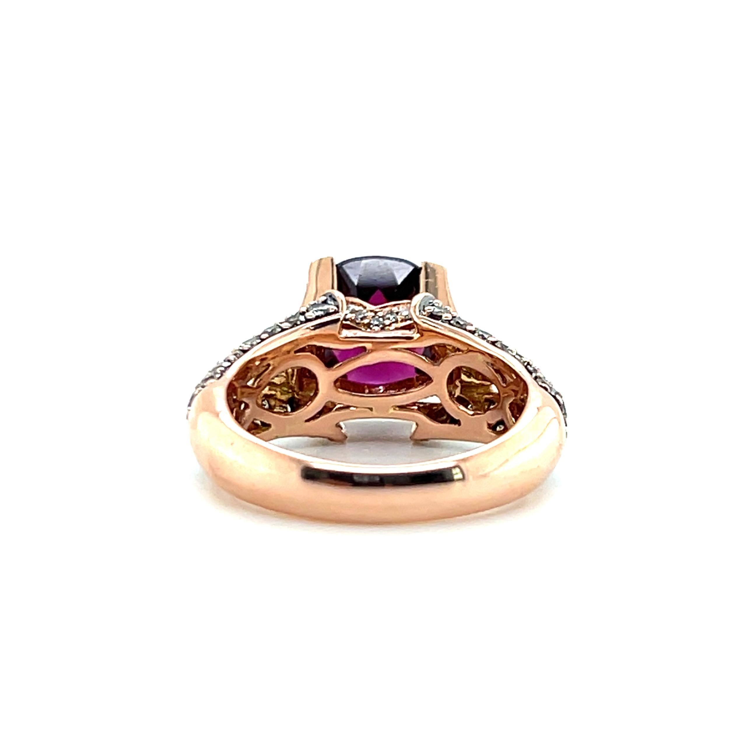 Le Vian 3.45 Carat Rhodolite Garnet Diamond 14k Rose Gold Statement Ring In Good Condition For Sale In Towson, MD