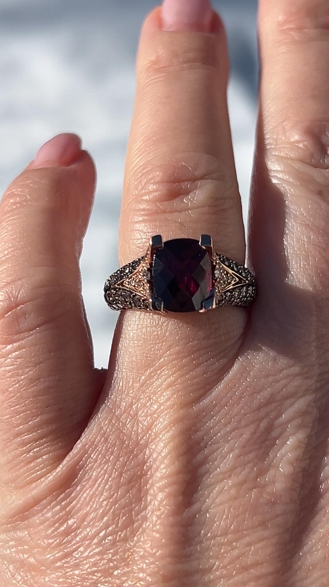 Women's or Men's Le Vian 3.45 Carat Rhodolite Garnet Diamond 14k Rose Gold Statement Ring For Sale