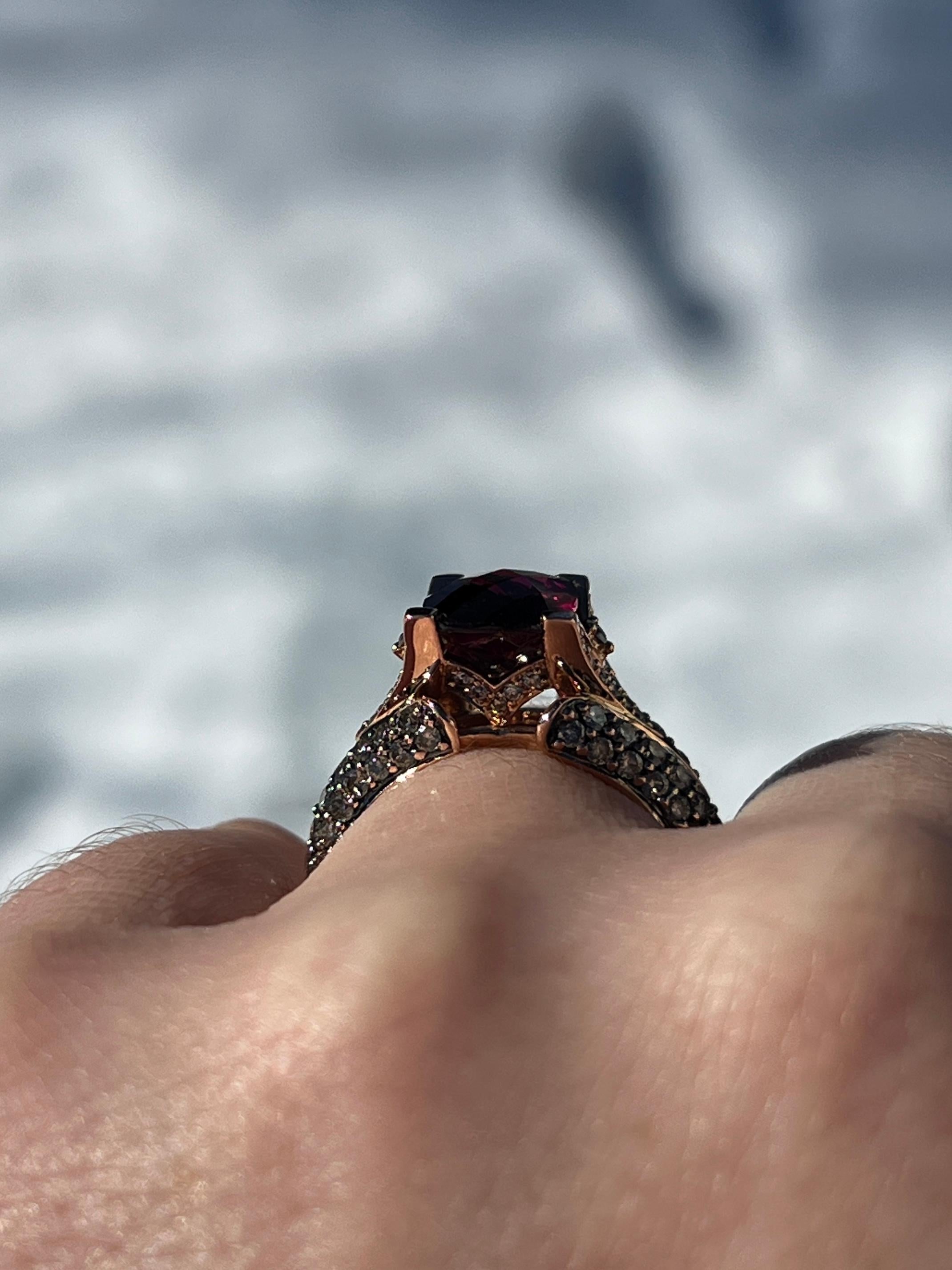 Le Vian 3.45 Carat Rhodolite Garnet Diamond 14k Rose Gold Statement Ring For Sale 1