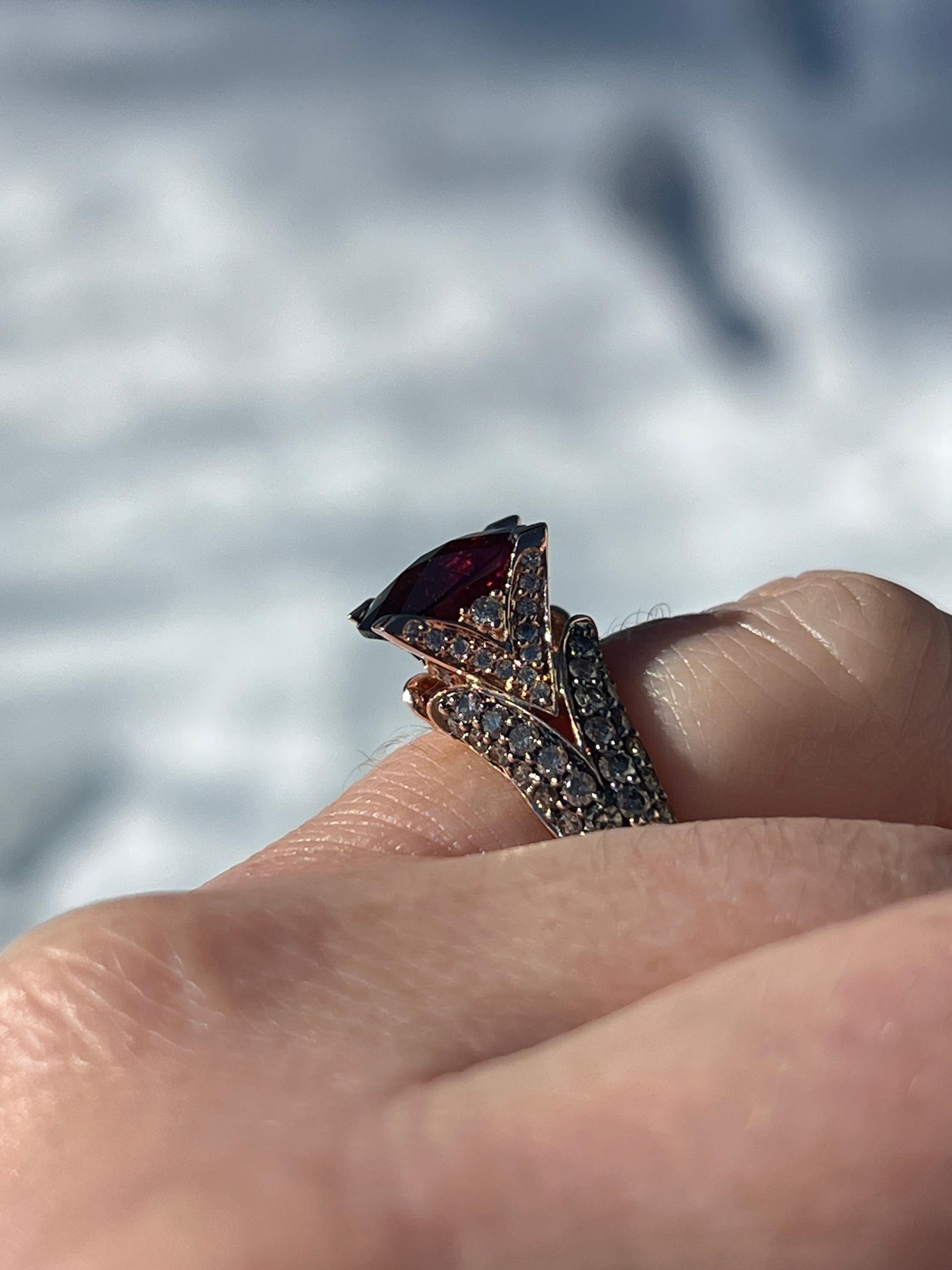 Le Vian 3.45 Carat Rhodolite Garnet Diamond 14k Rose Gold Statement Ring For Sale 2