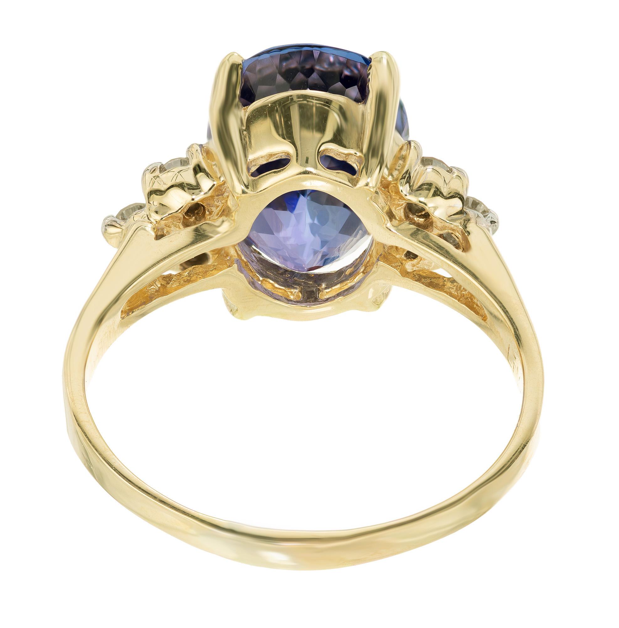 Women's Le Vian 4.15 Carat Oval Tanzanite Diamond Yellow Gold Ring For Sale