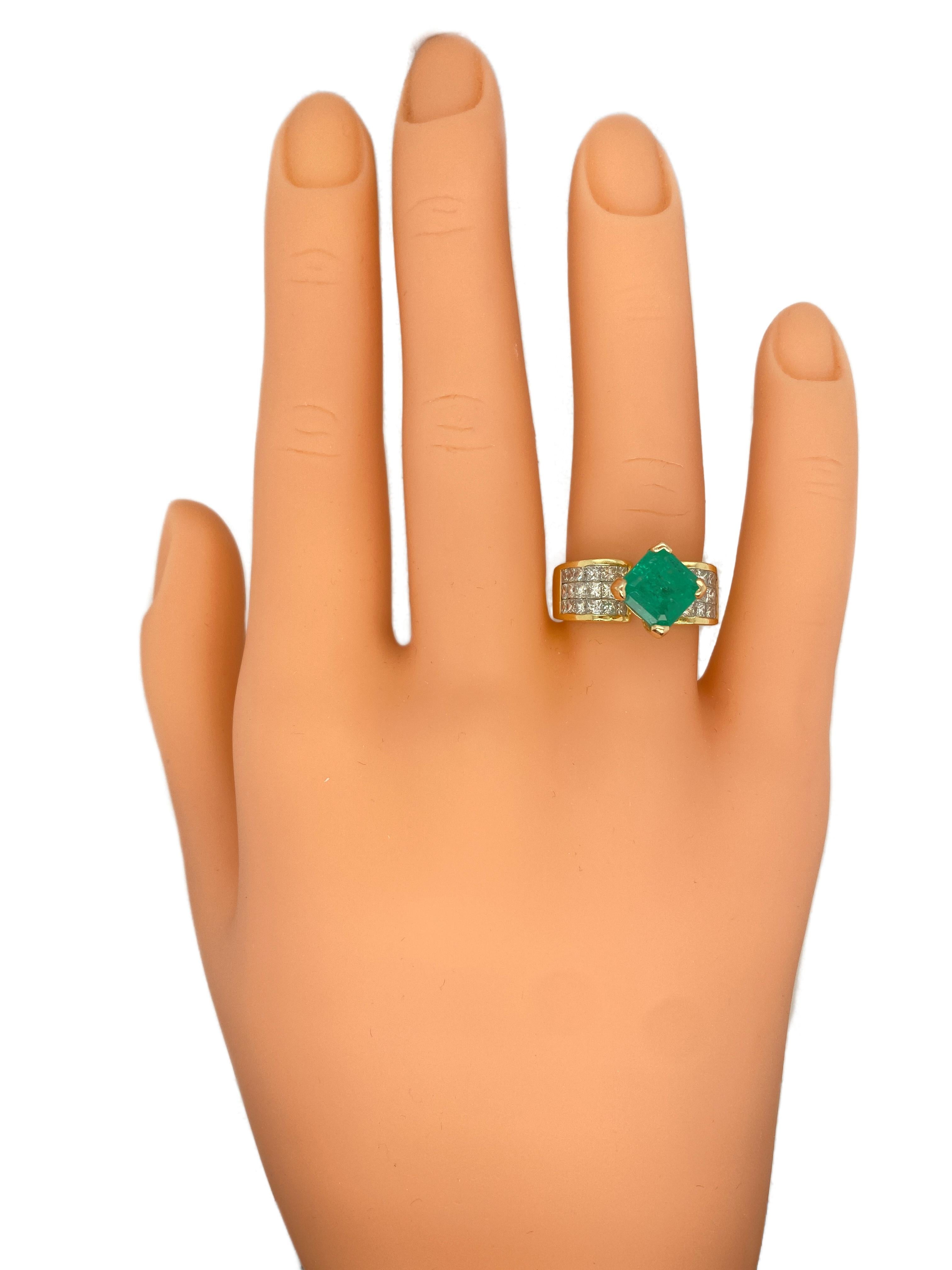 Square Cut Le Vian 5 Carat Emerald and Diamond Ring in 18 Karat Gold
