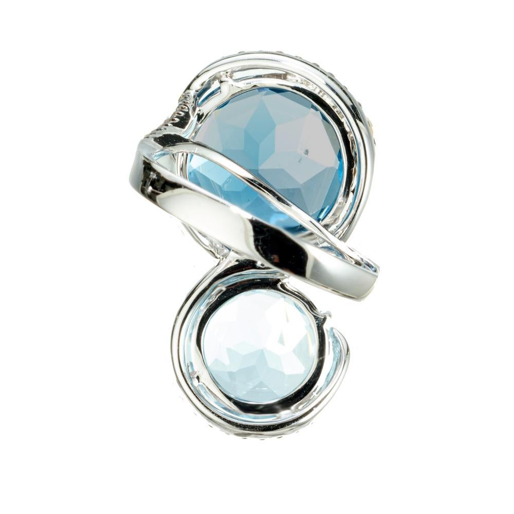 Le Vian 6.50 Carat Blue Topaz Brown Diamond White Gold Cocktail Ring In Good Condition For Sale In Stamford, CT
